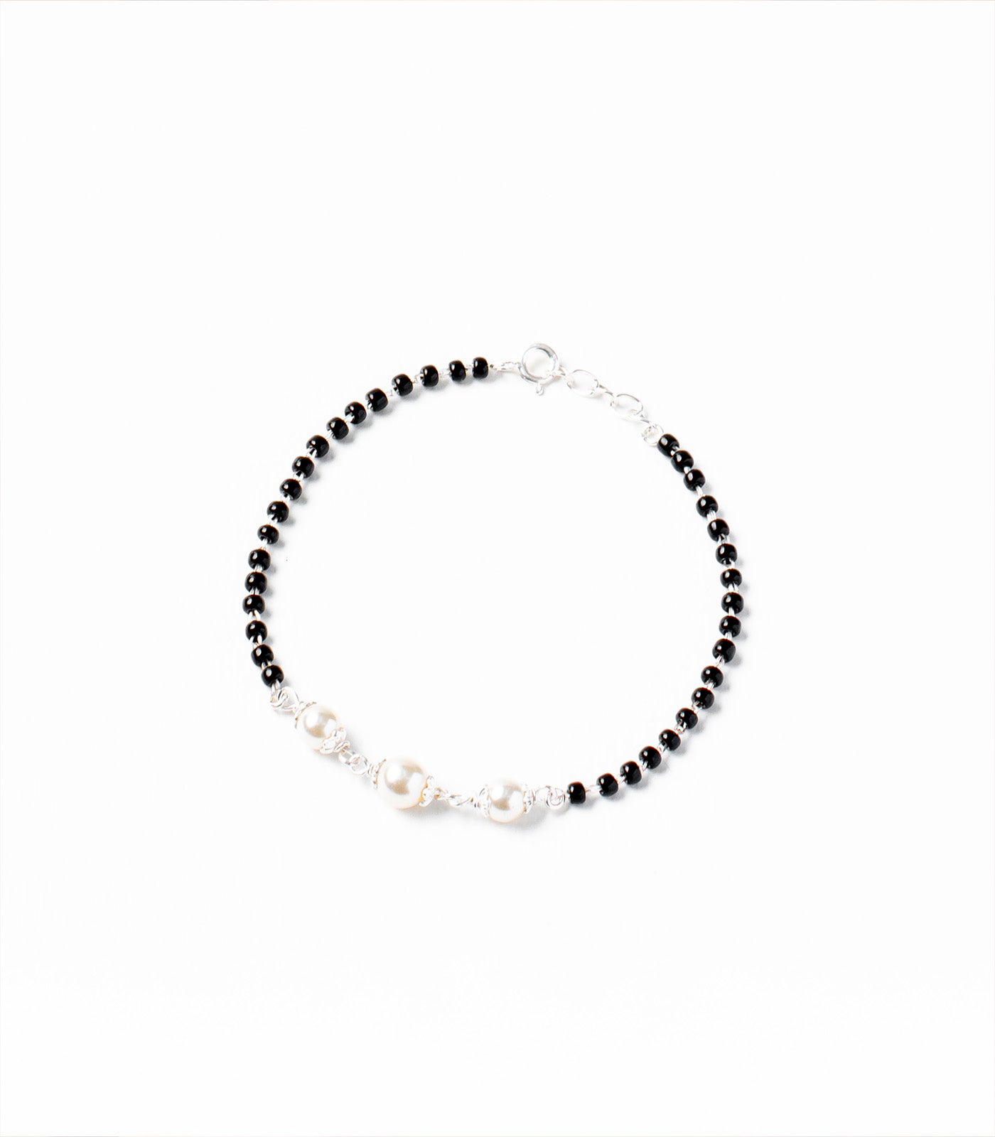 Continuous Triple Pearl Mangalsutra Bracelet (Silver)