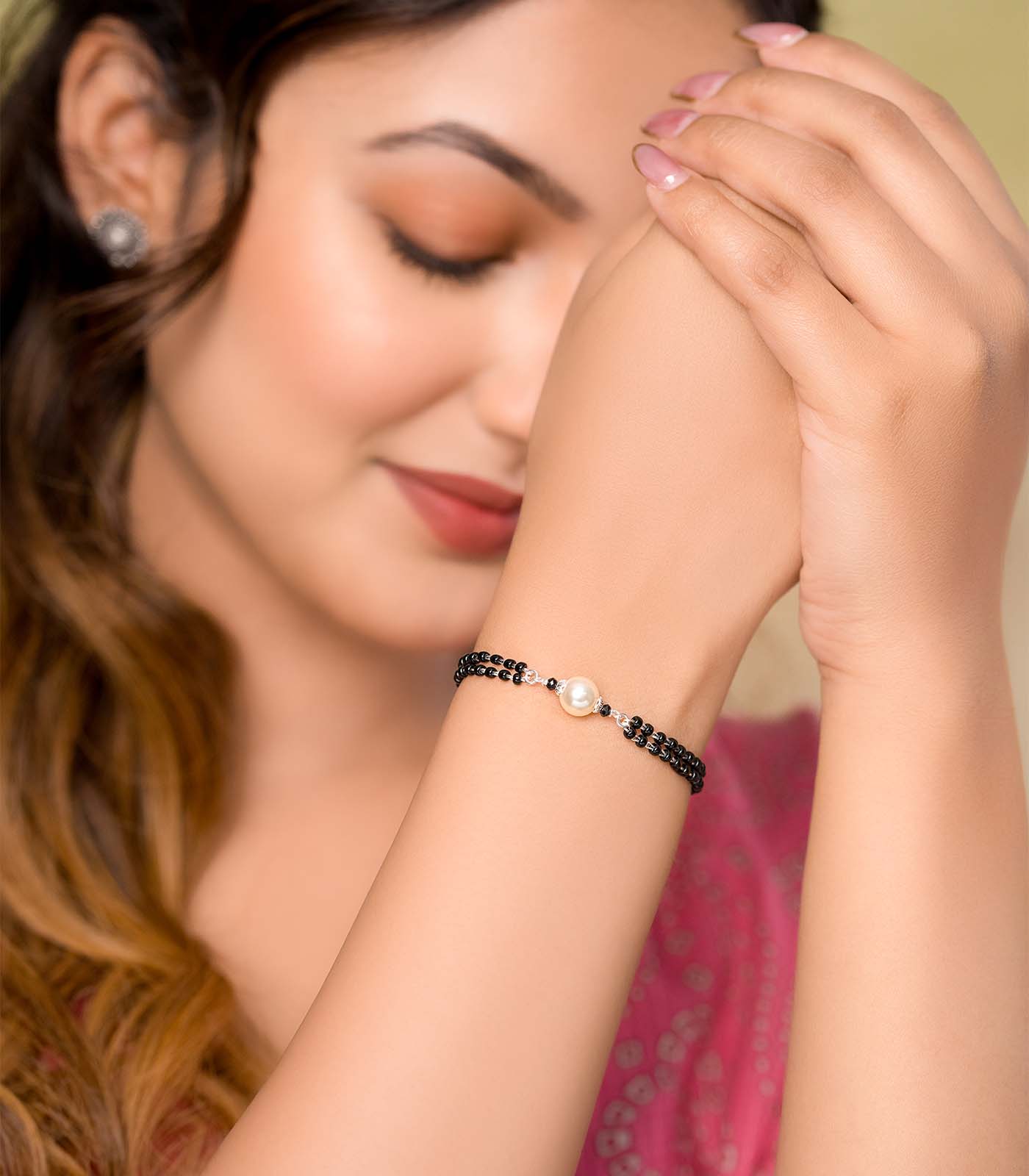 Single Pearl - Double Layered Silver Hand Mangalsutra