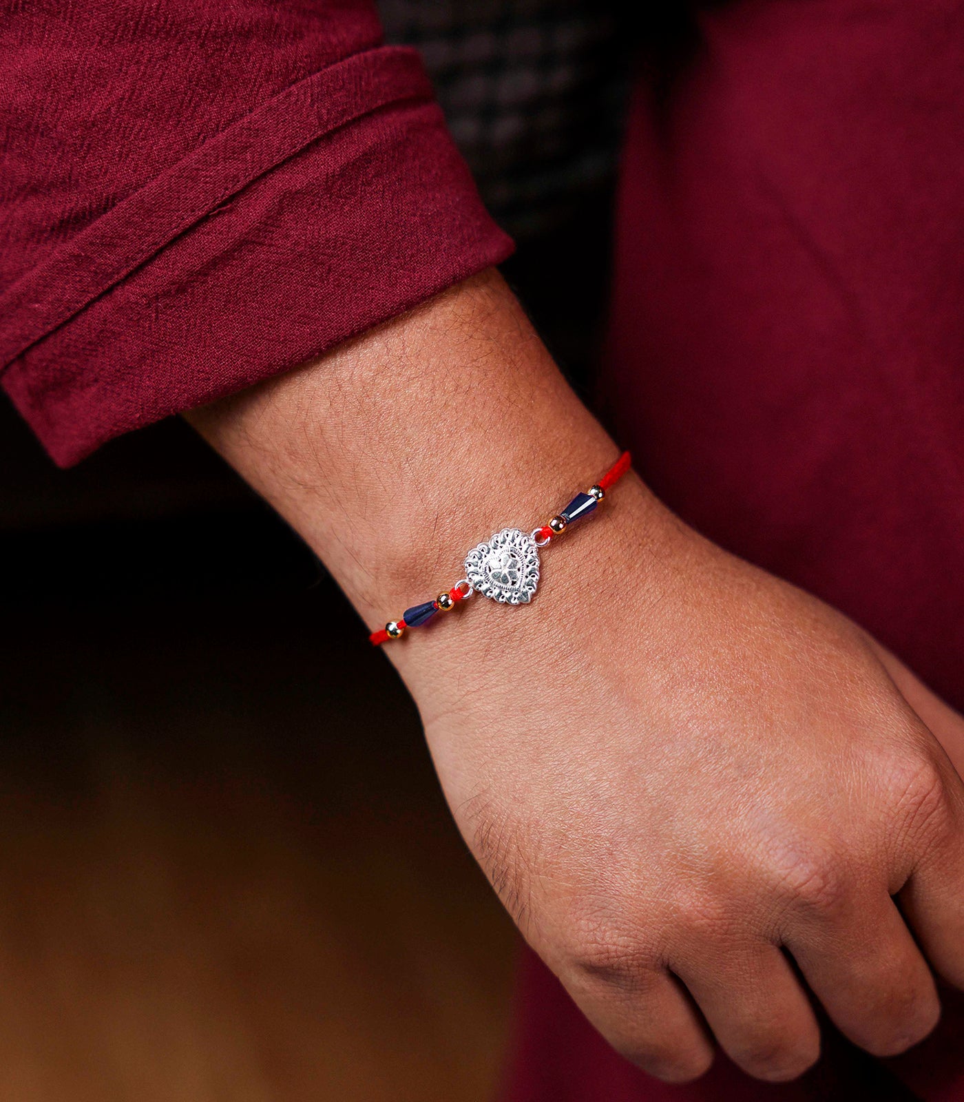 Stunning Silver Rakhi - Elegant Heart Design