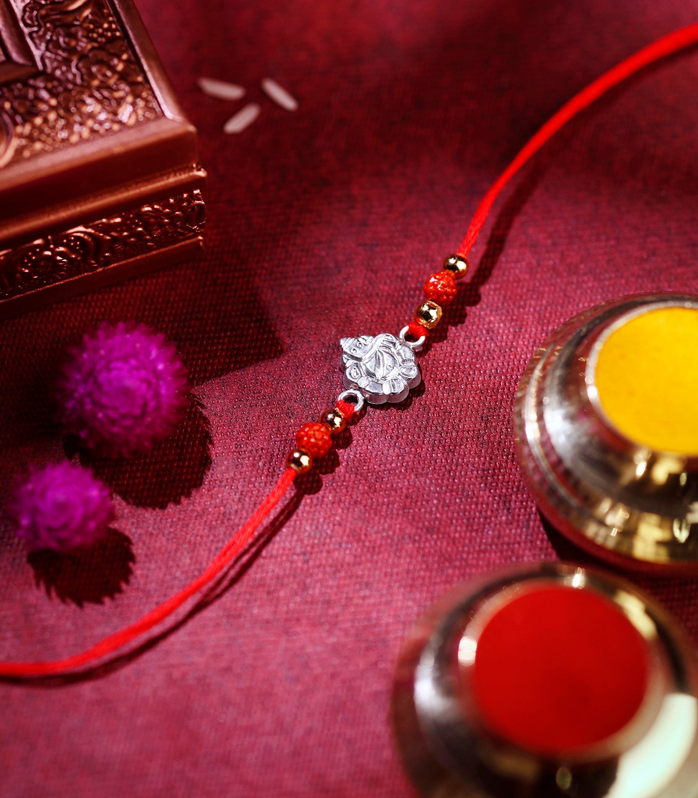Silver Rudraksh Rakhi - Ashtavinayak Ganesh Design