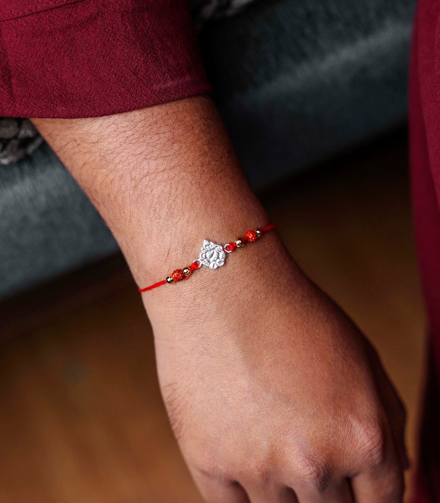 Silver Rudraksh Rakhi - Ashtavinayak Ganesh Design