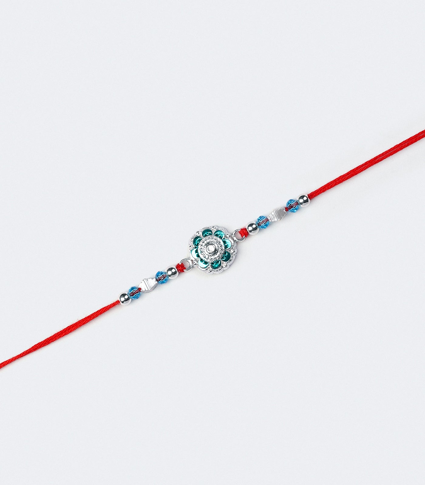 Beautiful Silver Rakhi - Aqua Blue Stone Design