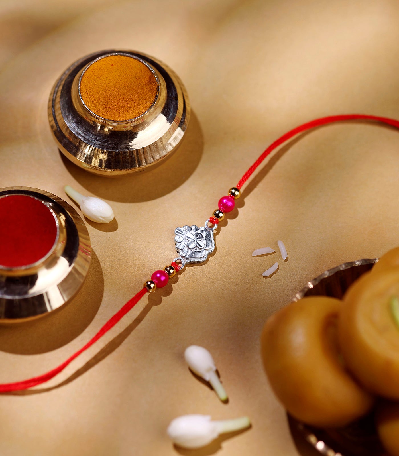 Beautiful Silver Rakhi - Blooming Flower Design
