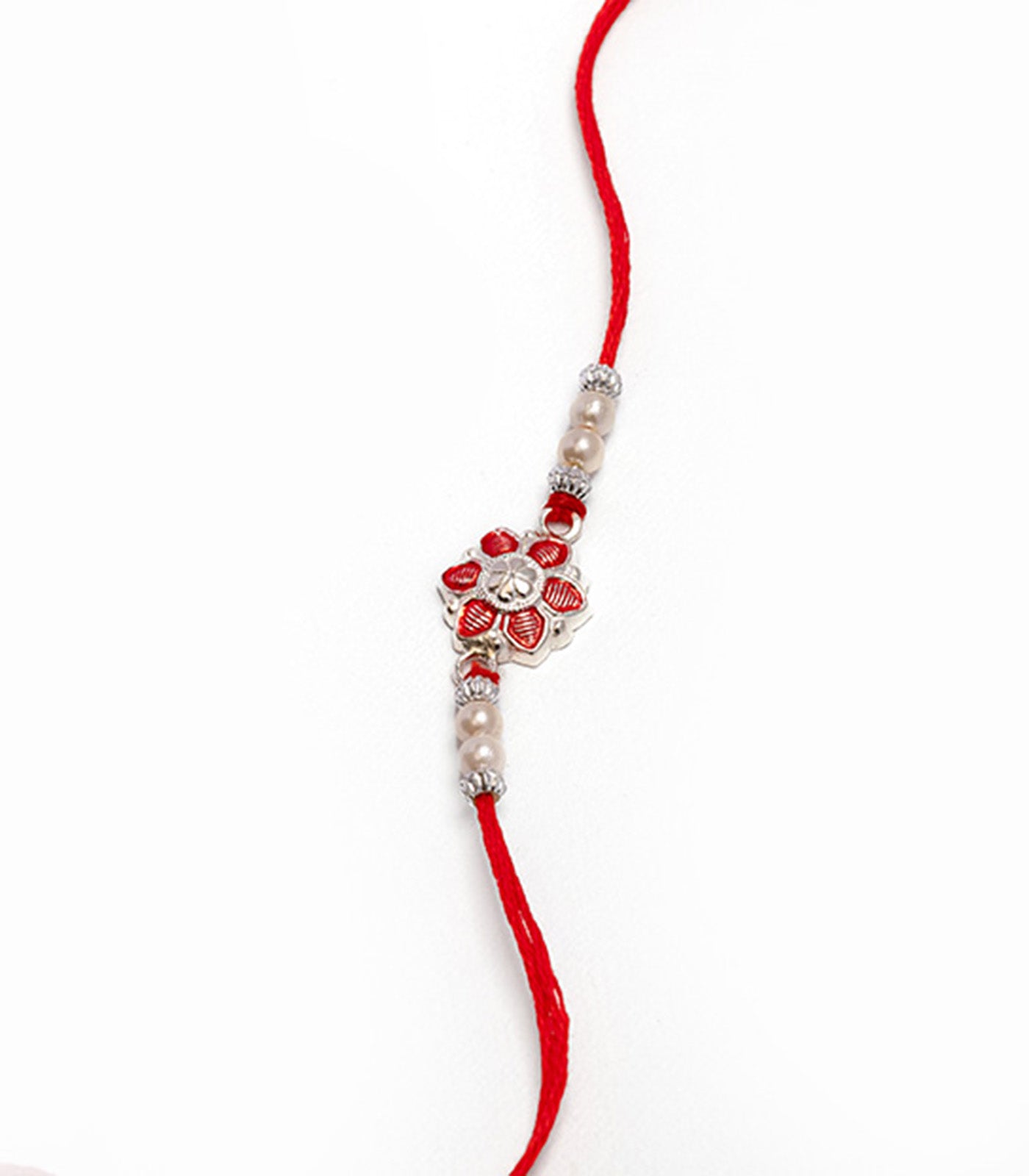 Beautiful Silver Rakhi - Red Petal Floral Design