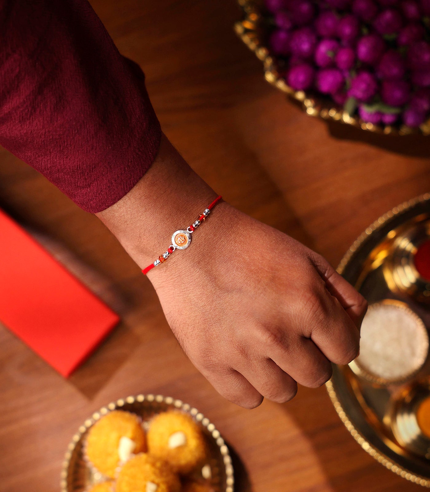 Charming Silver Rakhi - Heart of Sun Design