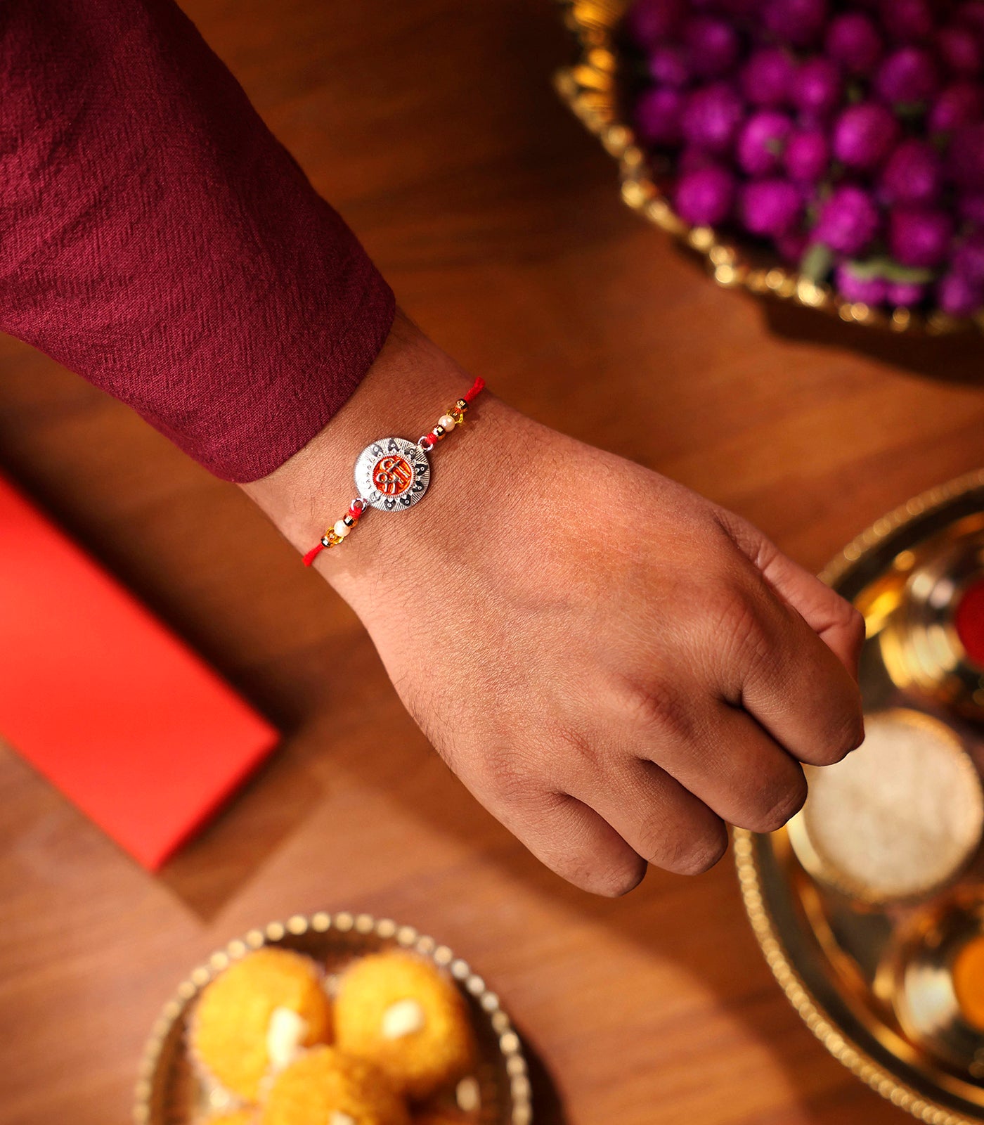 Stunning Silver Rakhi - Divine 'Shree' Engraved Round Design
