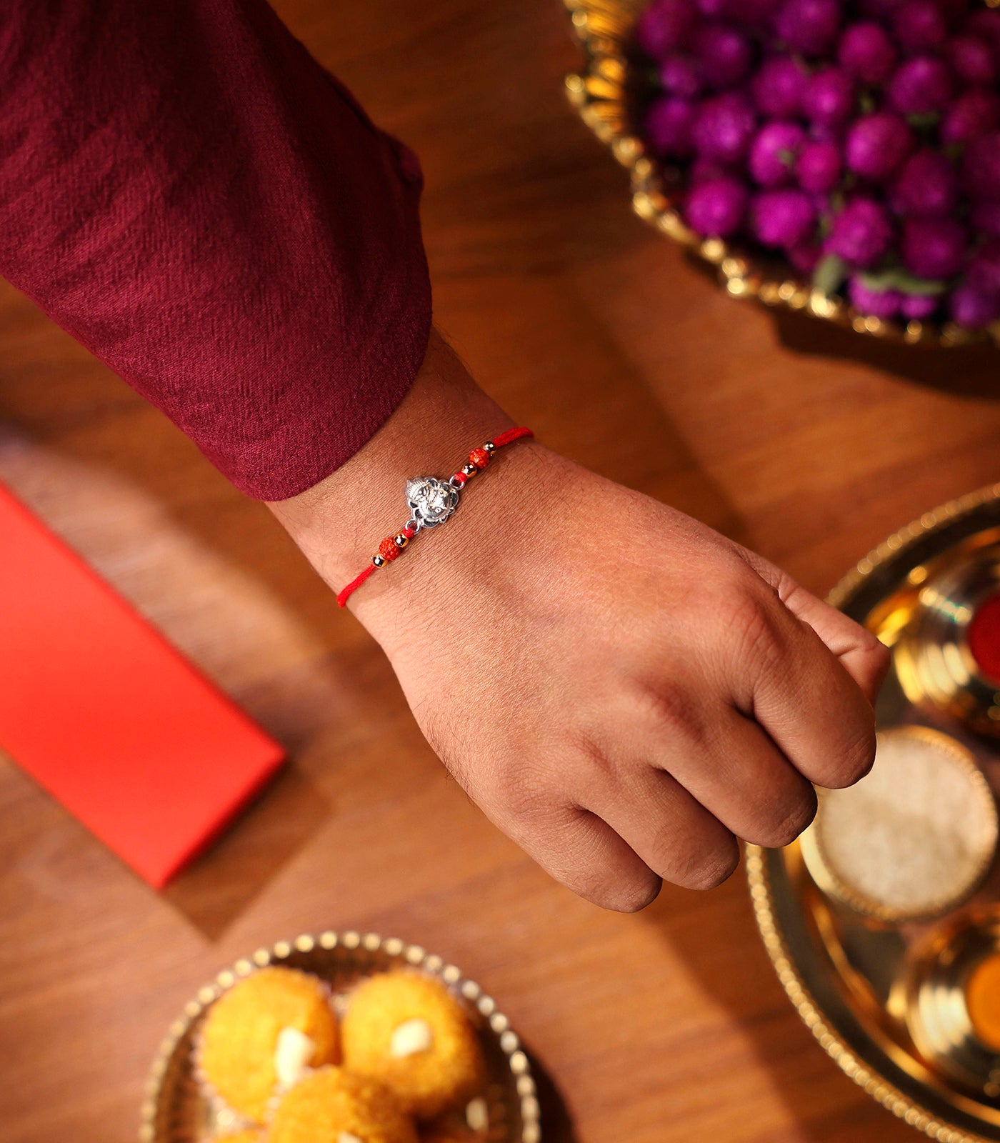 Beautiful Silver Rakhi - Ashtavinayak Mahad Ganesha Design