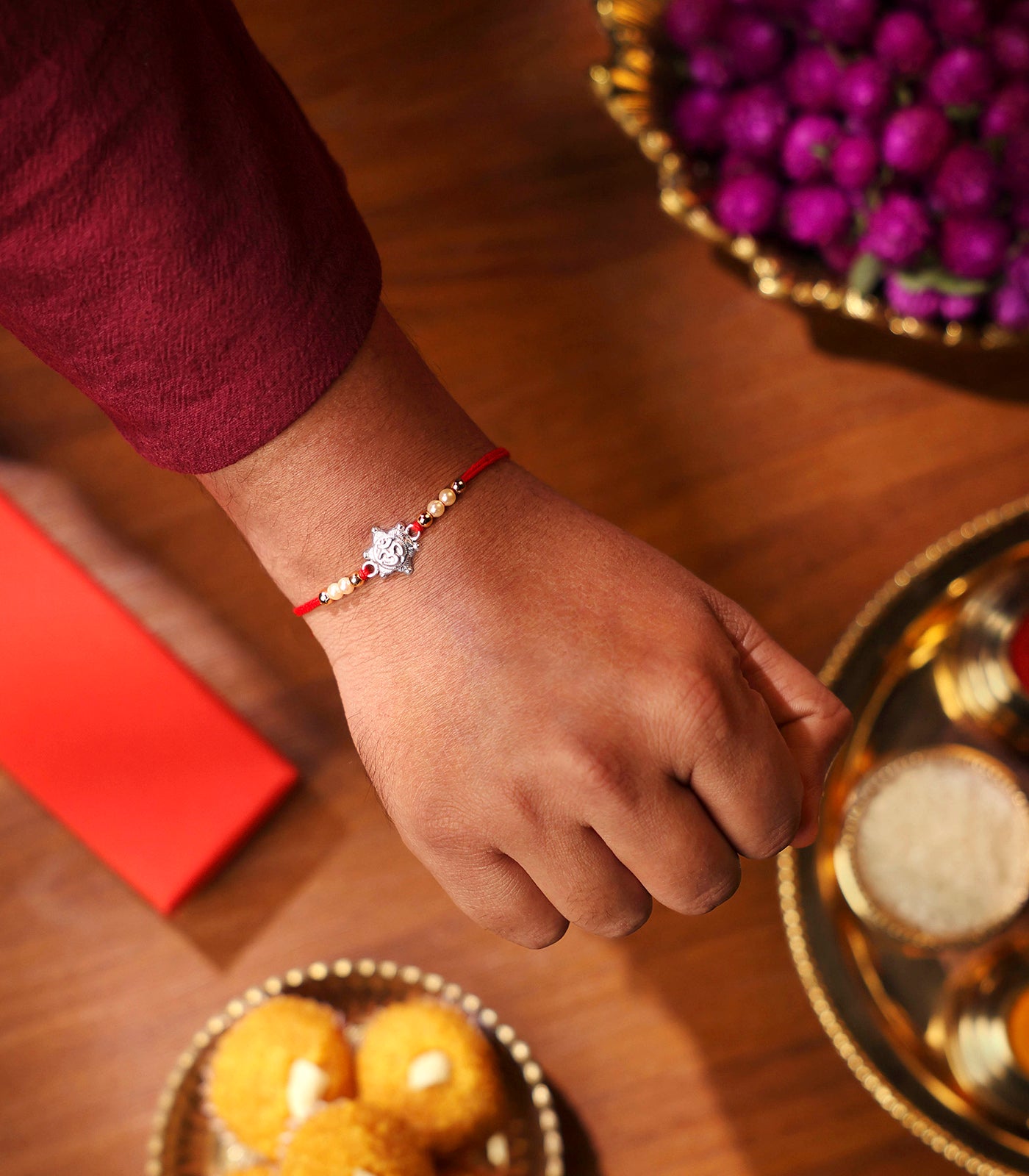 Stunning Silver Rakhi - OM Engraved Star Design