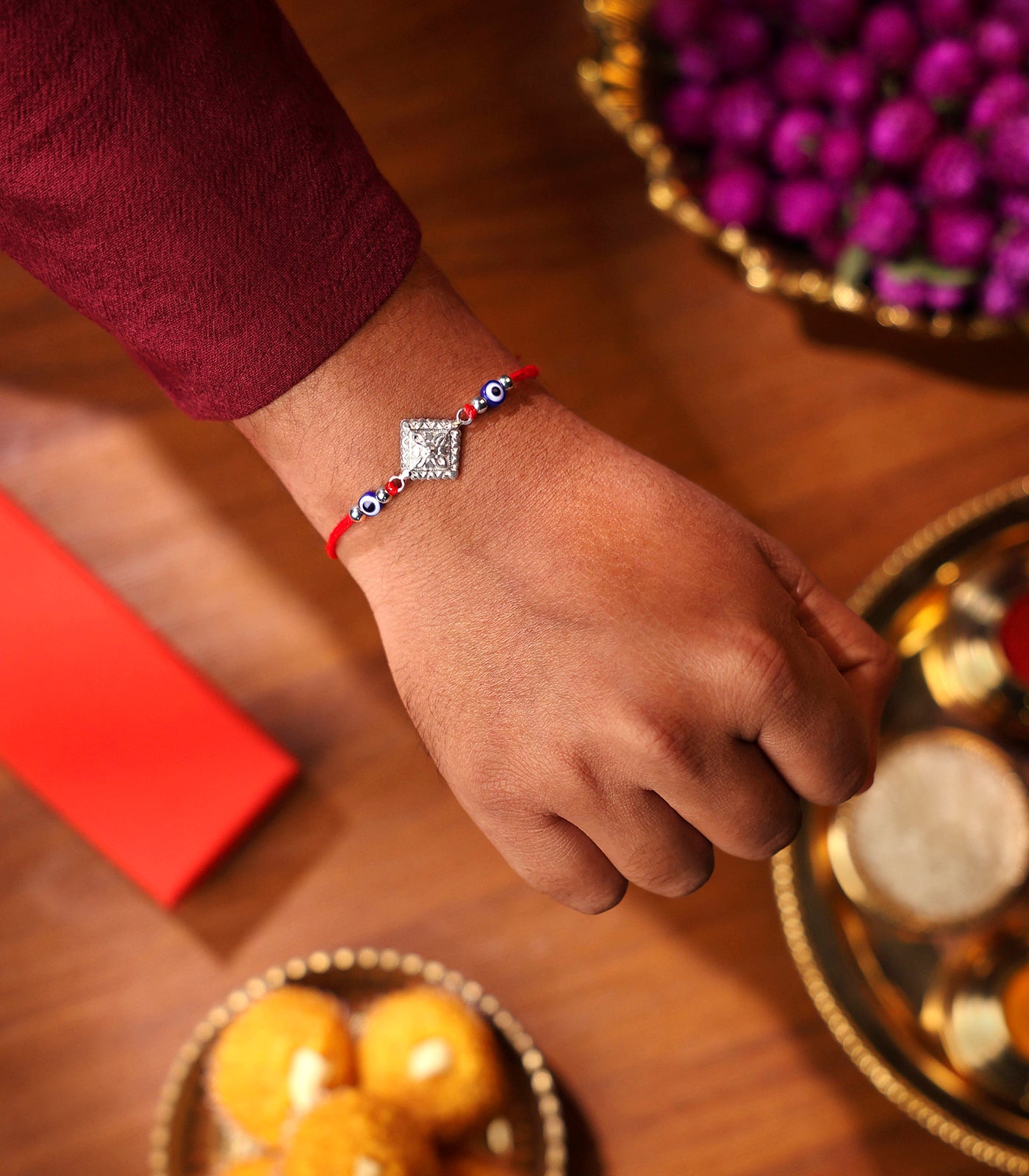 Beautiful Silver Rakhi - Diamond Shaped Design