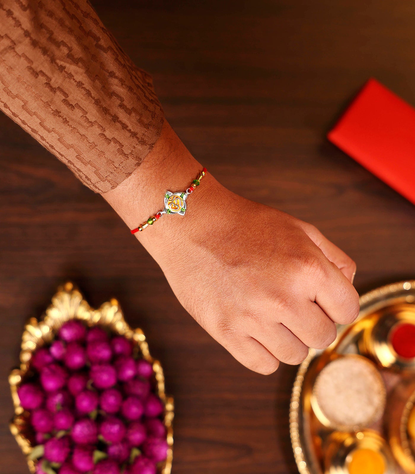 Beautiful Silver Rakhi - Om Engraved Design