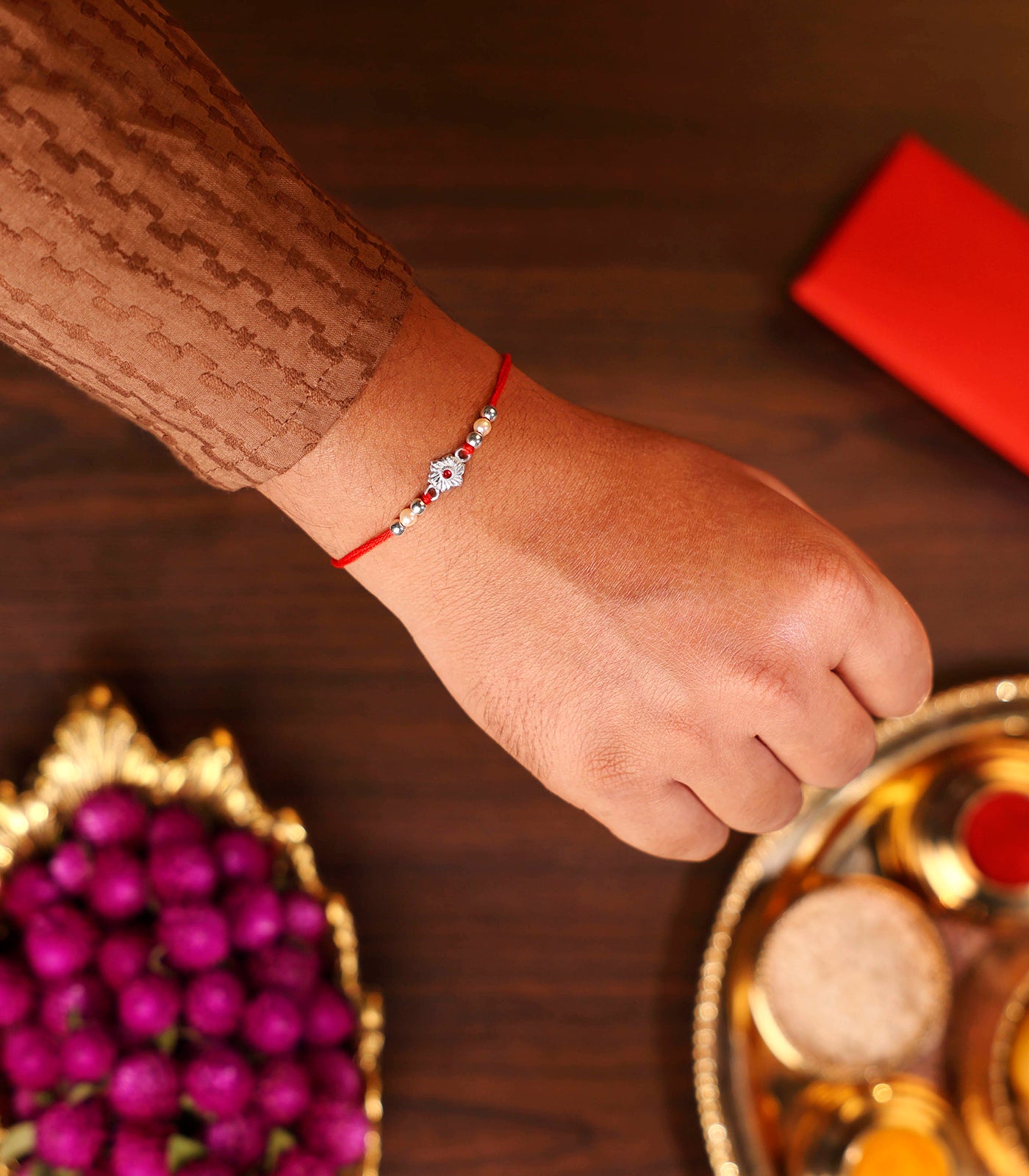 Beautiful Silver Rakhi - Elegant Floral Design
