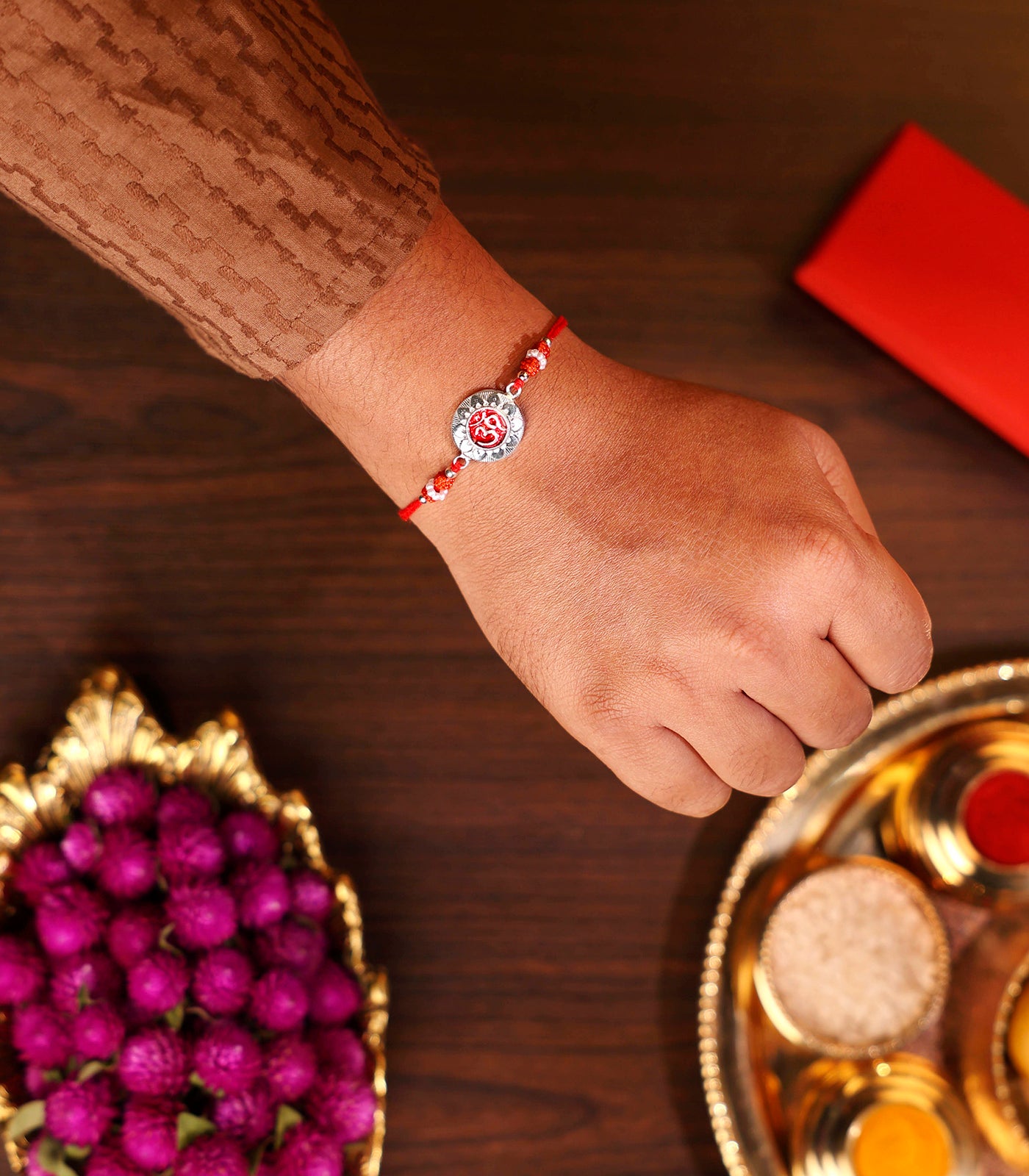 Stunning Silver Rakhi - OM Engraved Circular Design