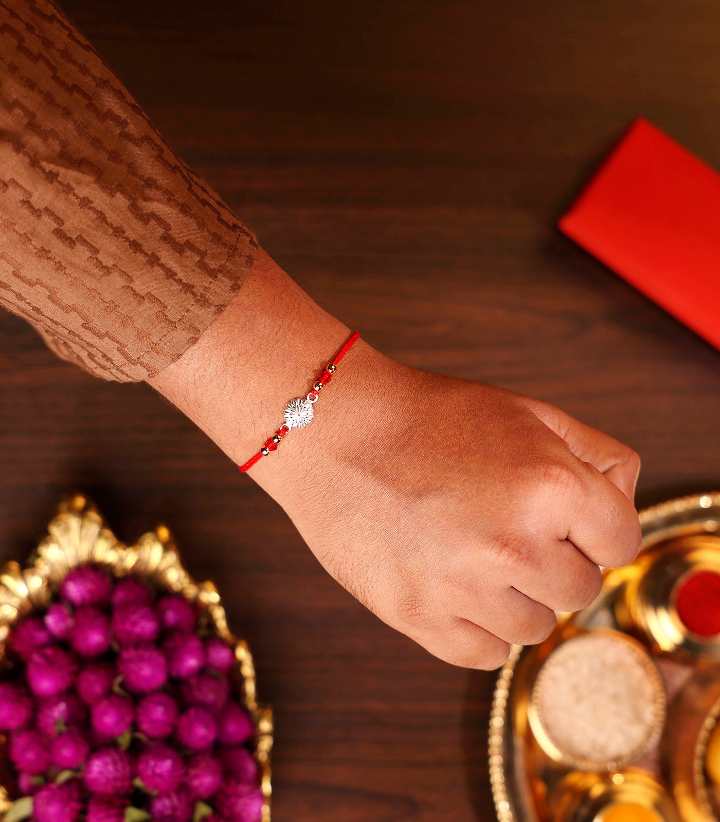 Stunning Silver Rakhi - Elegant Petal motif Design