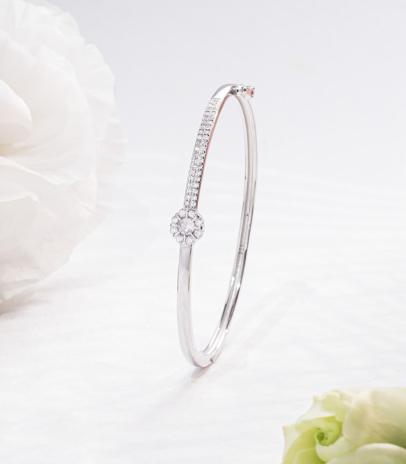 Crystal Motif Kada Bracelet (Silver)