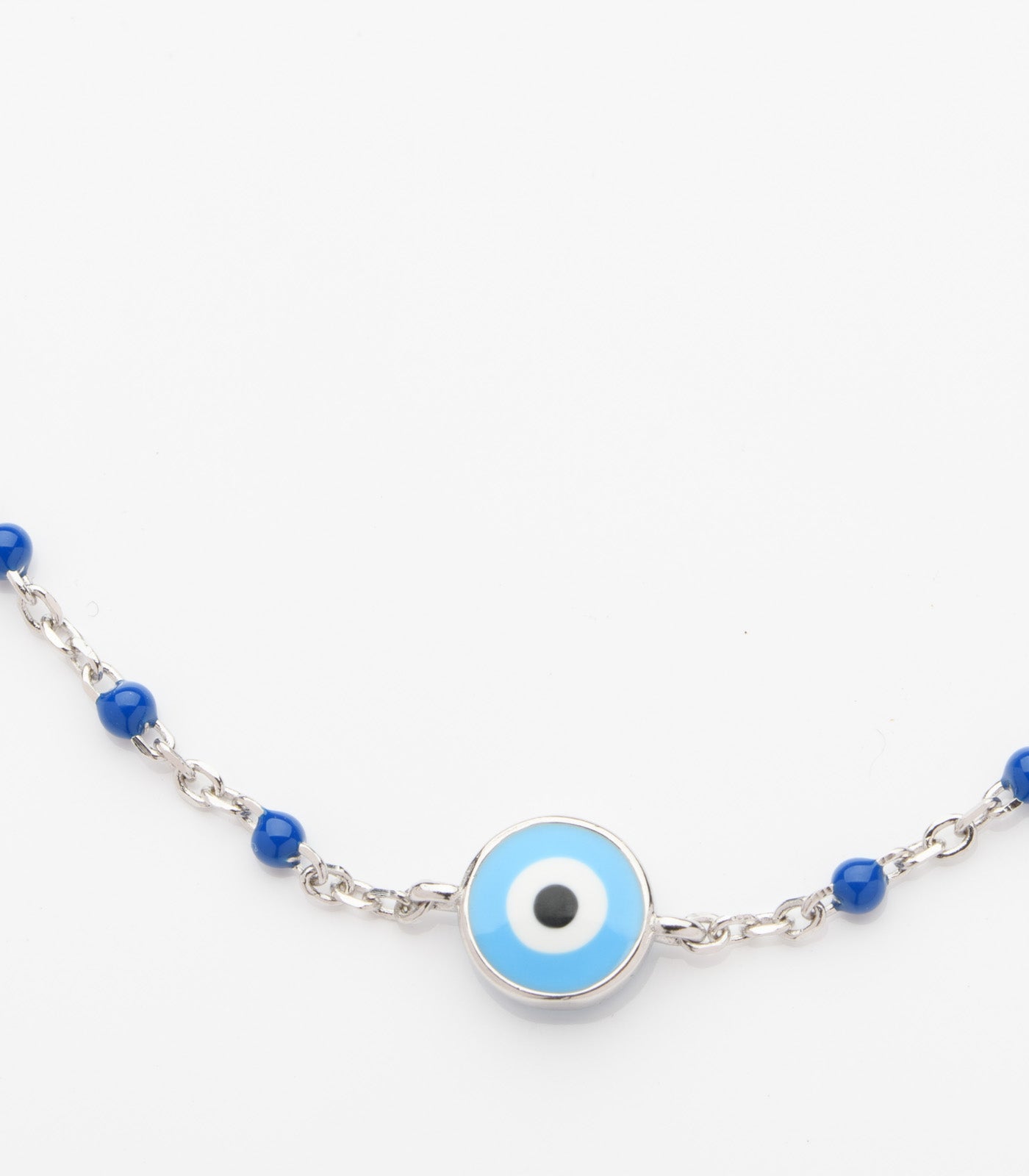 Blue Enamel Evil Eye Beaded Bracelet (Silver)