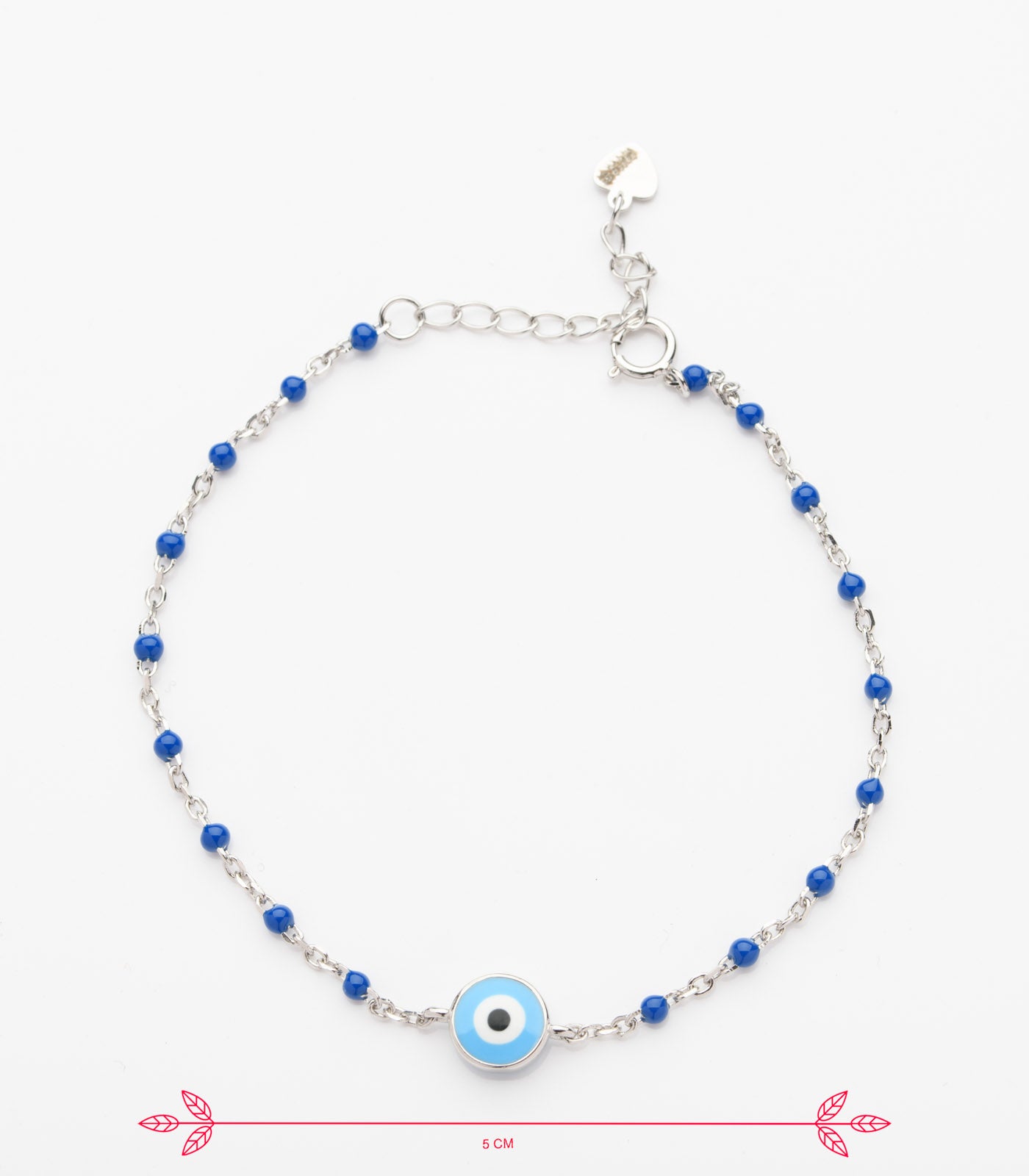 Blue Enamel Evil Eye Beaded Bracelet (Silver)