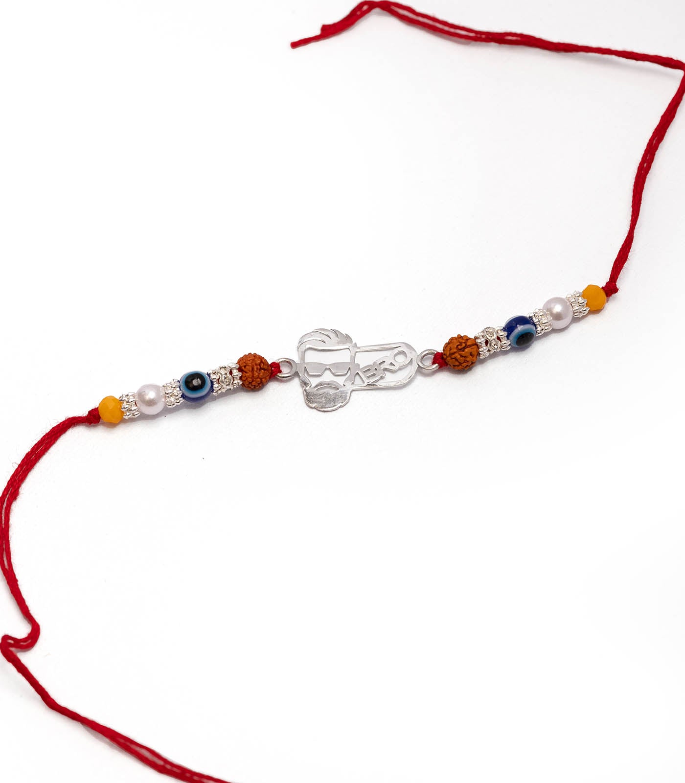 Silver Rudraksh Rakhi - Bro Text Design
