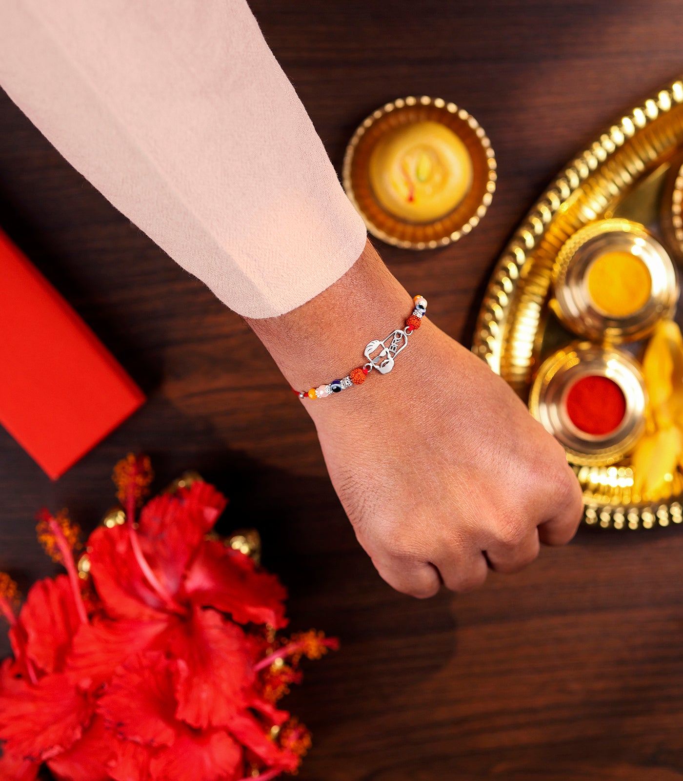 Silver Rudraksh Rakhi - Bro Text Design