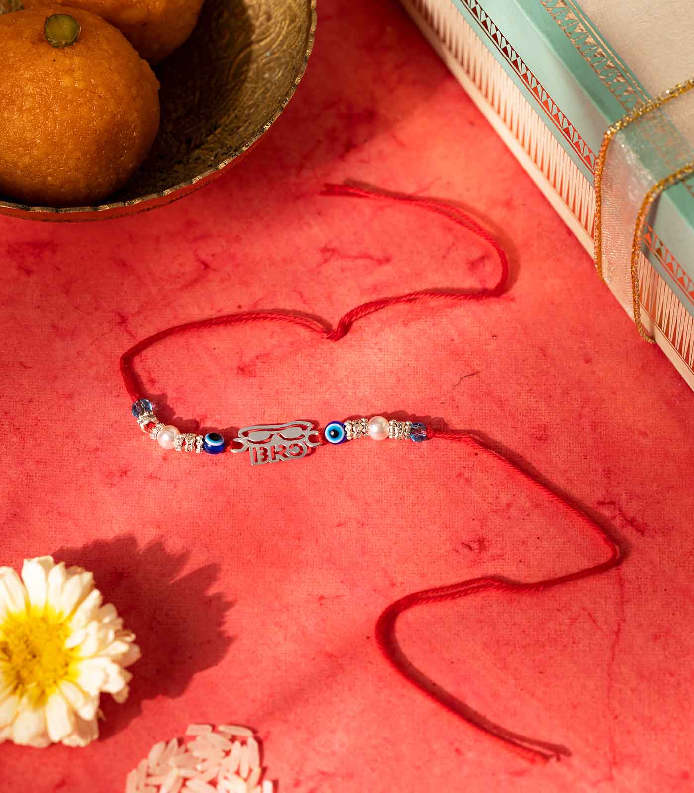 Silver Rakhi - Bro Text Design