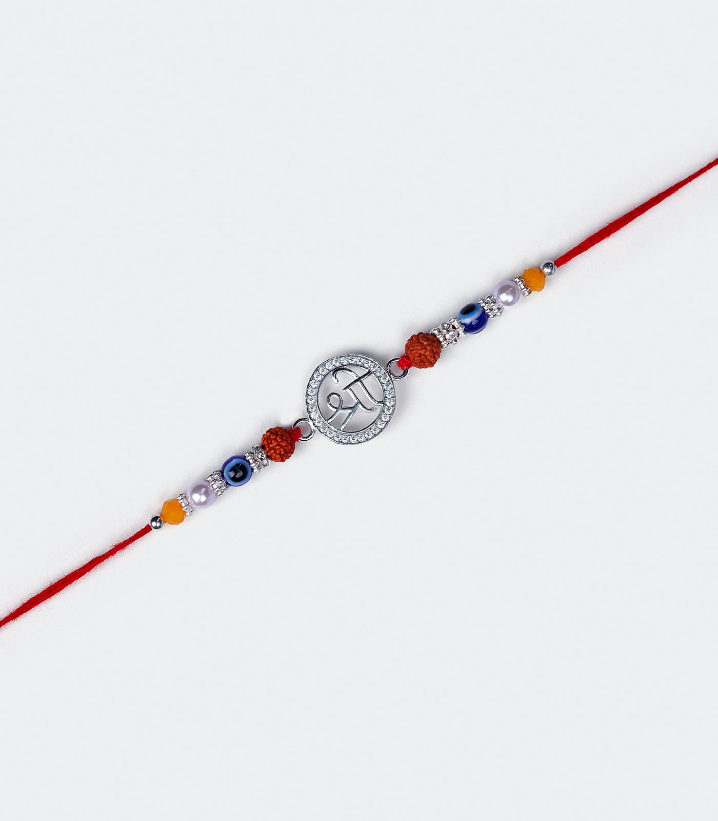 Silver Rudraksh Rakhi - Shri Text Design