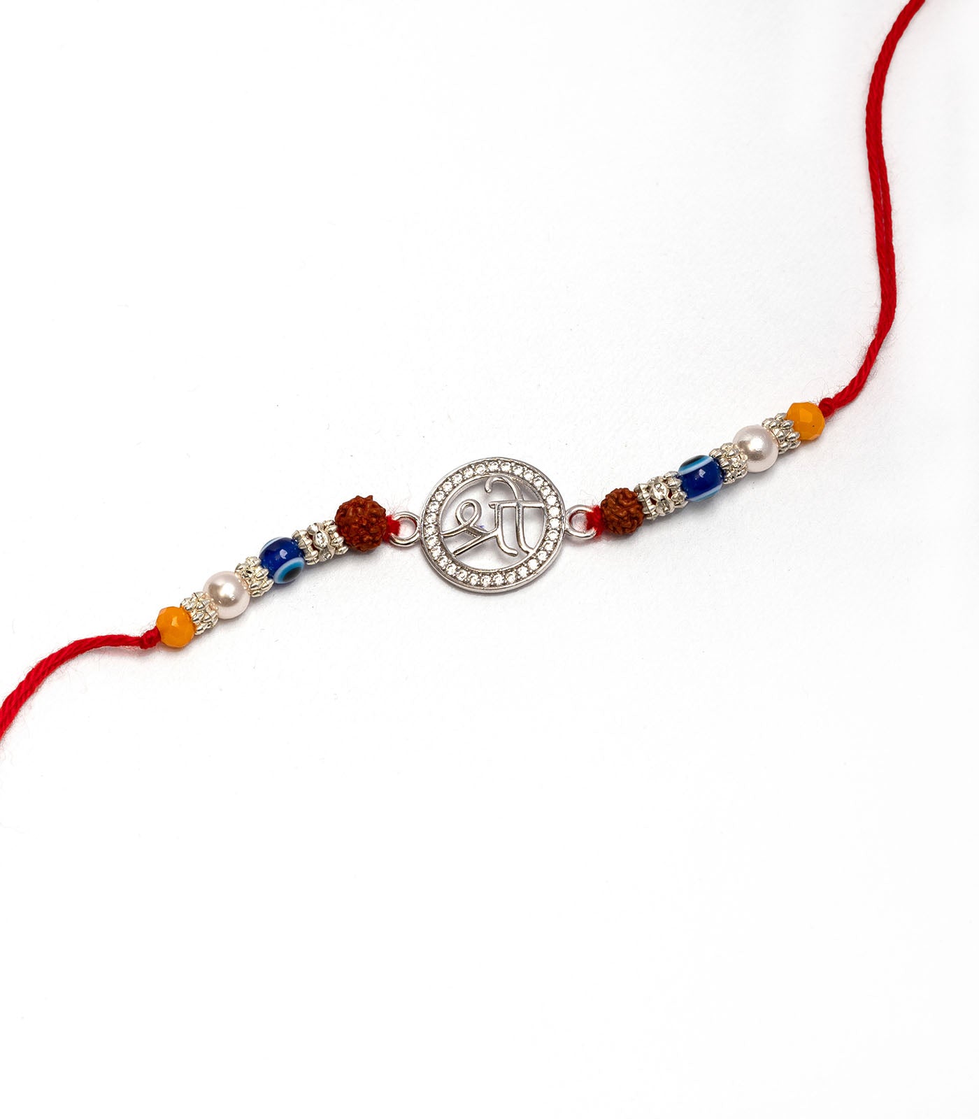 Silver Rudraksh Rakhi - Shri Text Design