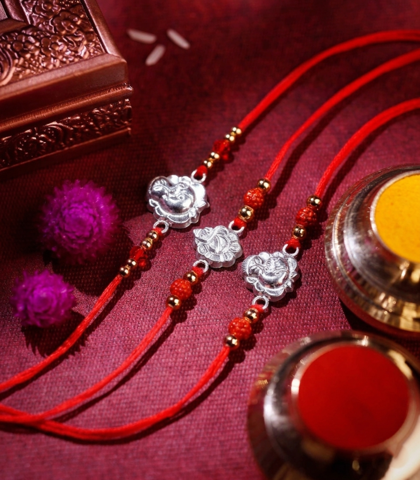 Silver Rakhi Combo Pack of 3