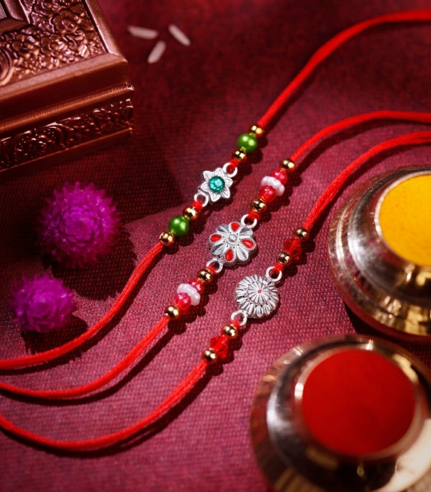Silver Rakhi Combo Pack of 3