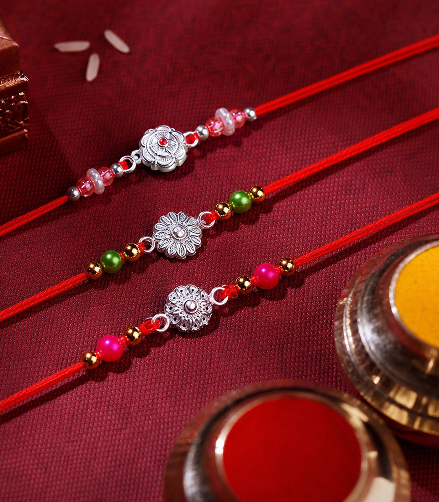 Silver Rakhi Combo Pack of 3