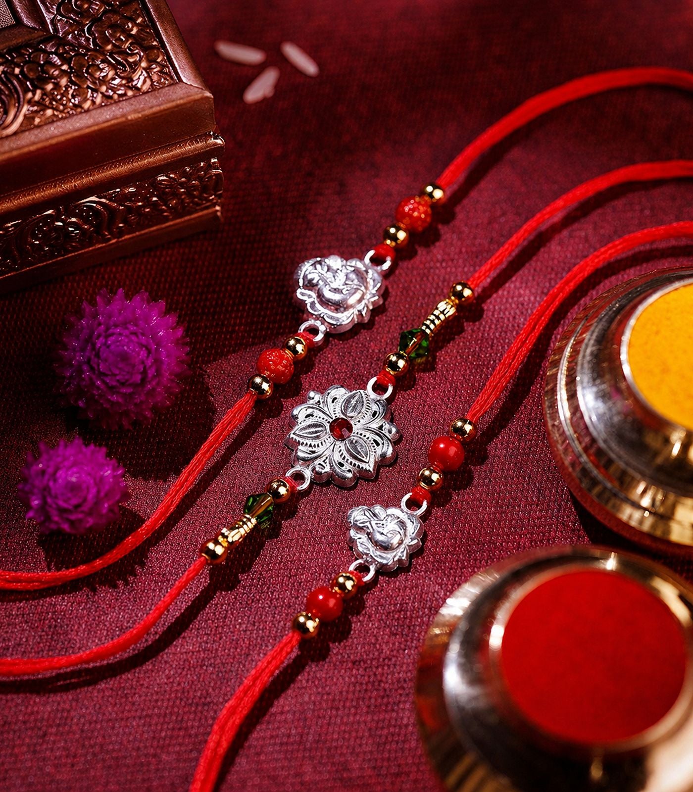 Silver Rakhi Combo Pack of 3