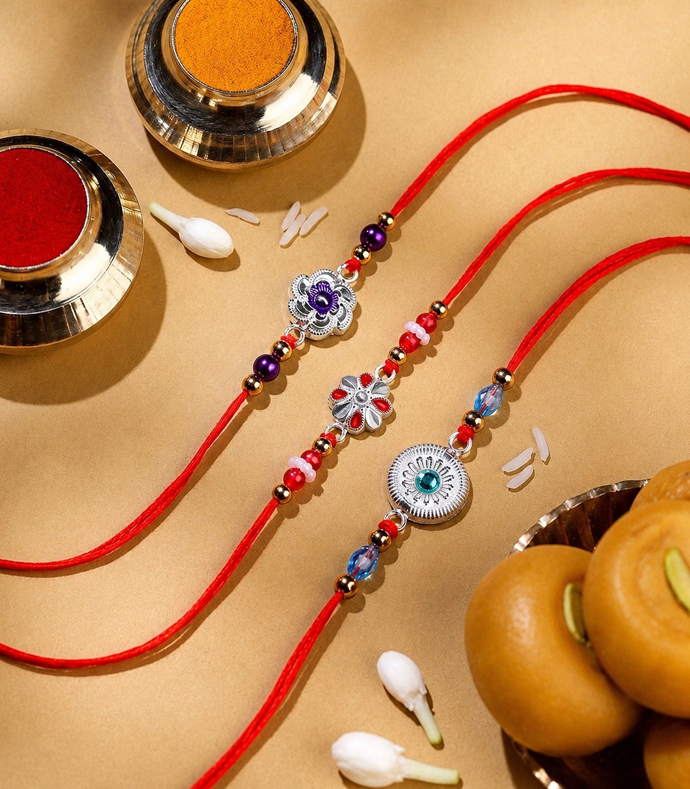 Silver Rakhi Combo Pack of 3