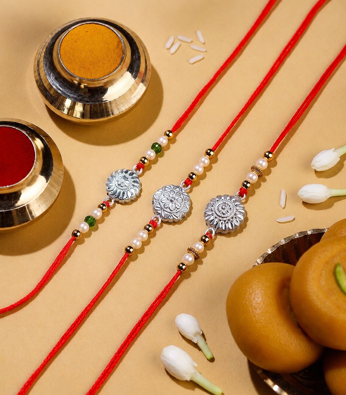 Silver Rakhi Combo Pack of 3