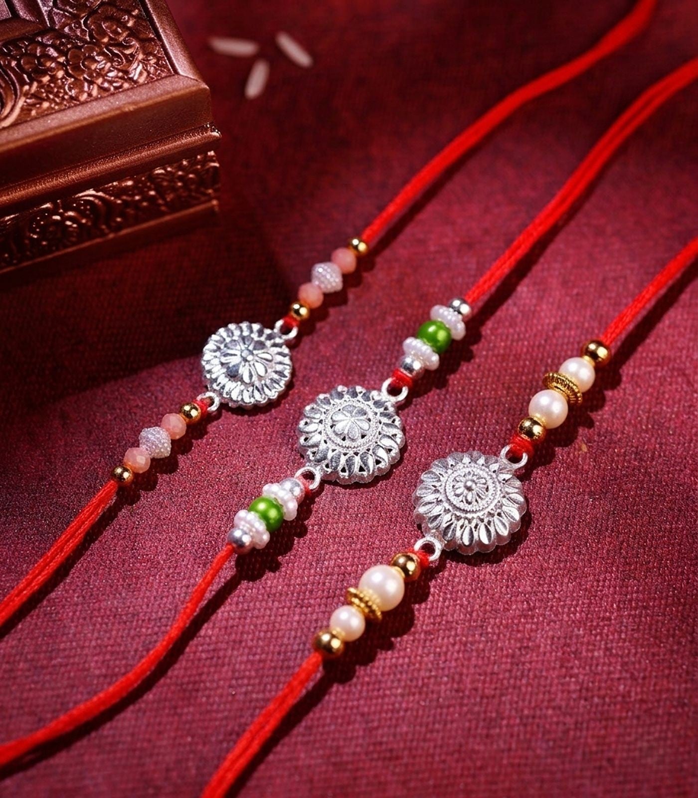 Silver Rakhi Combo Pack of 3