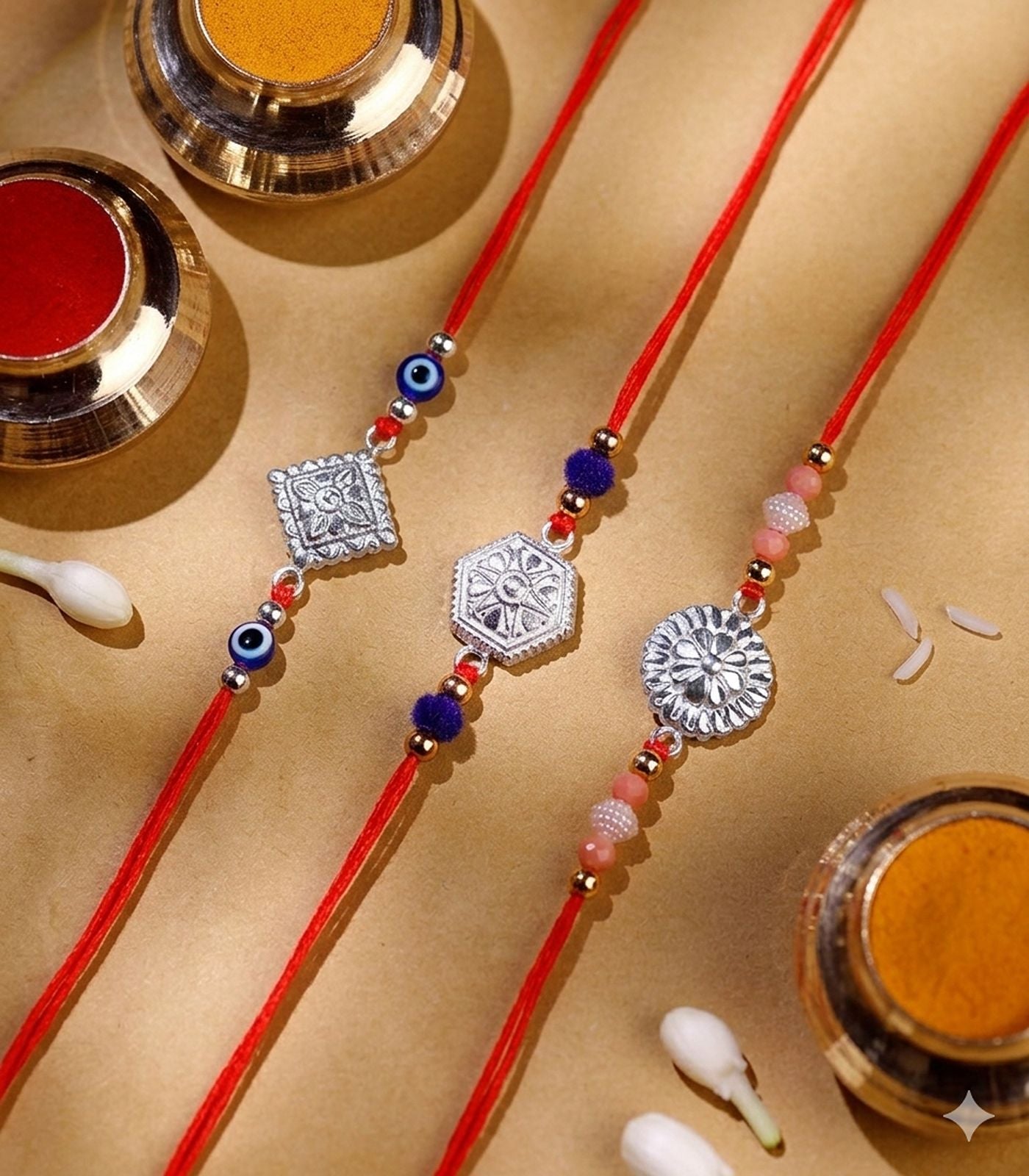 Silver Rakhi Combo Pack of 3