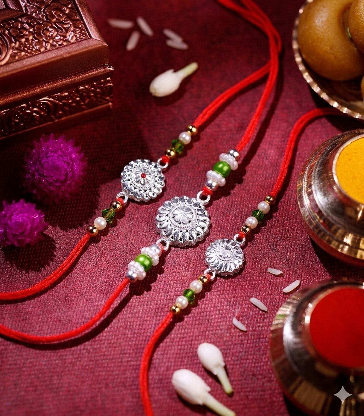 Silver Rakhi Combo Pack of 3