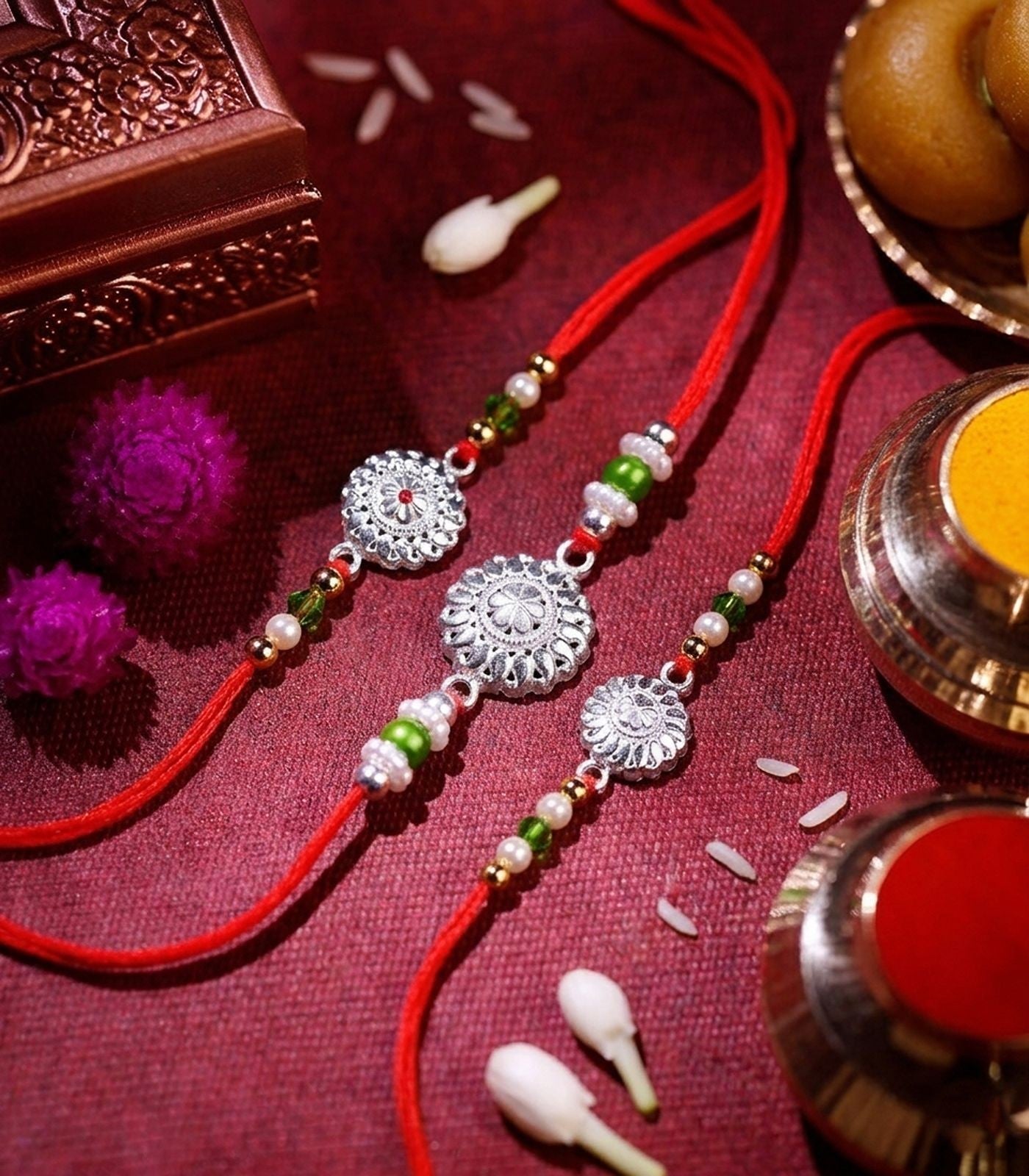 Silver Rakhi Combo Pack of 3