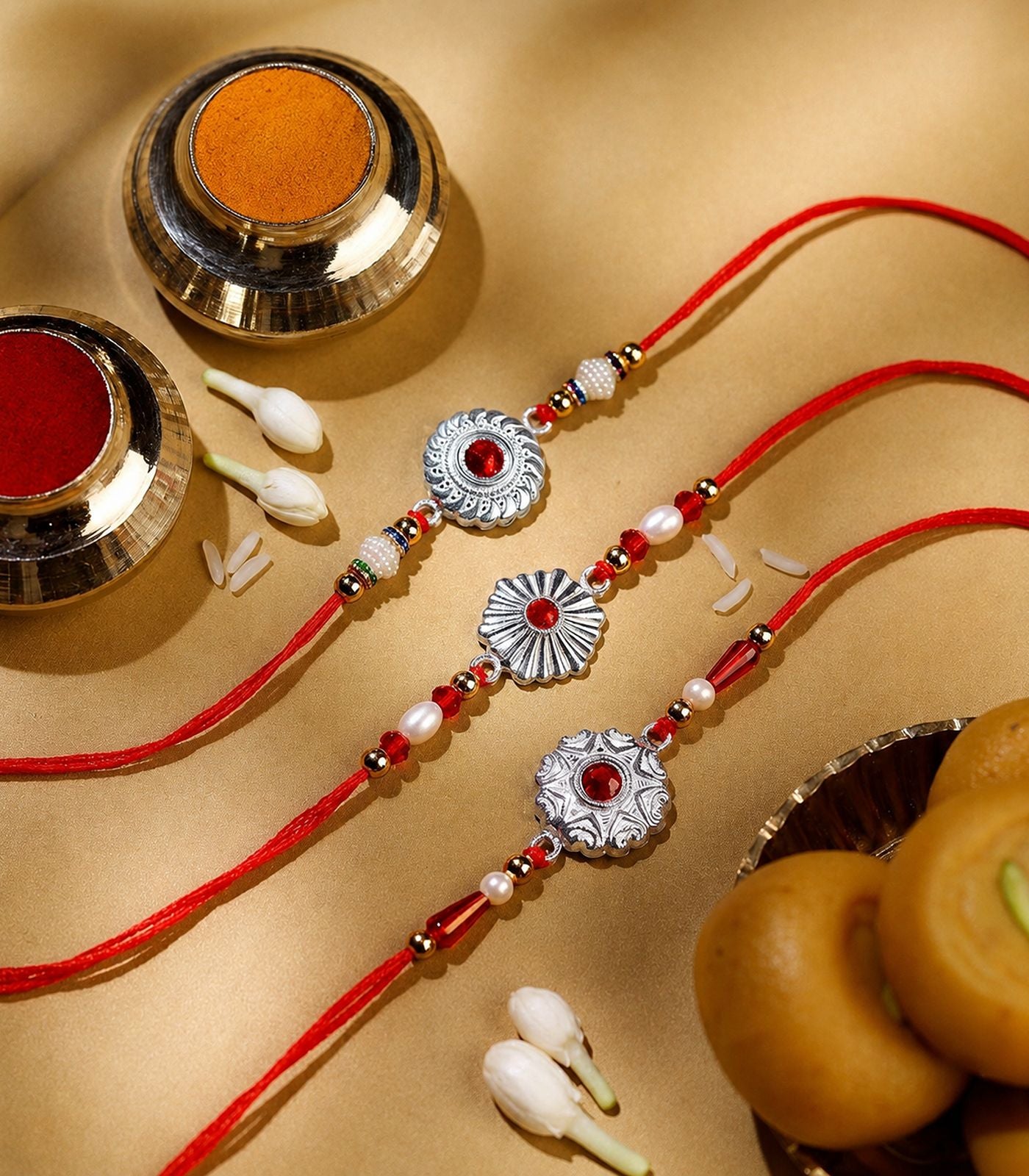 Silver Rakhi Combo Pack of 3