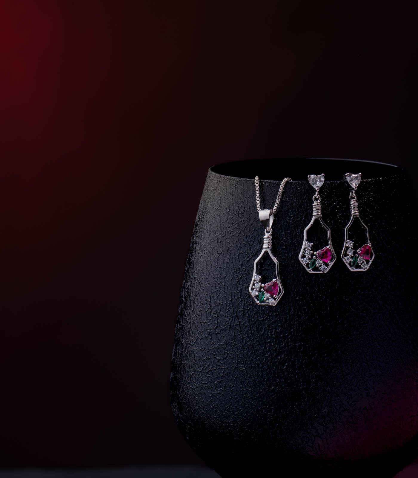 Wine Bottle Necklace Set (Silver)