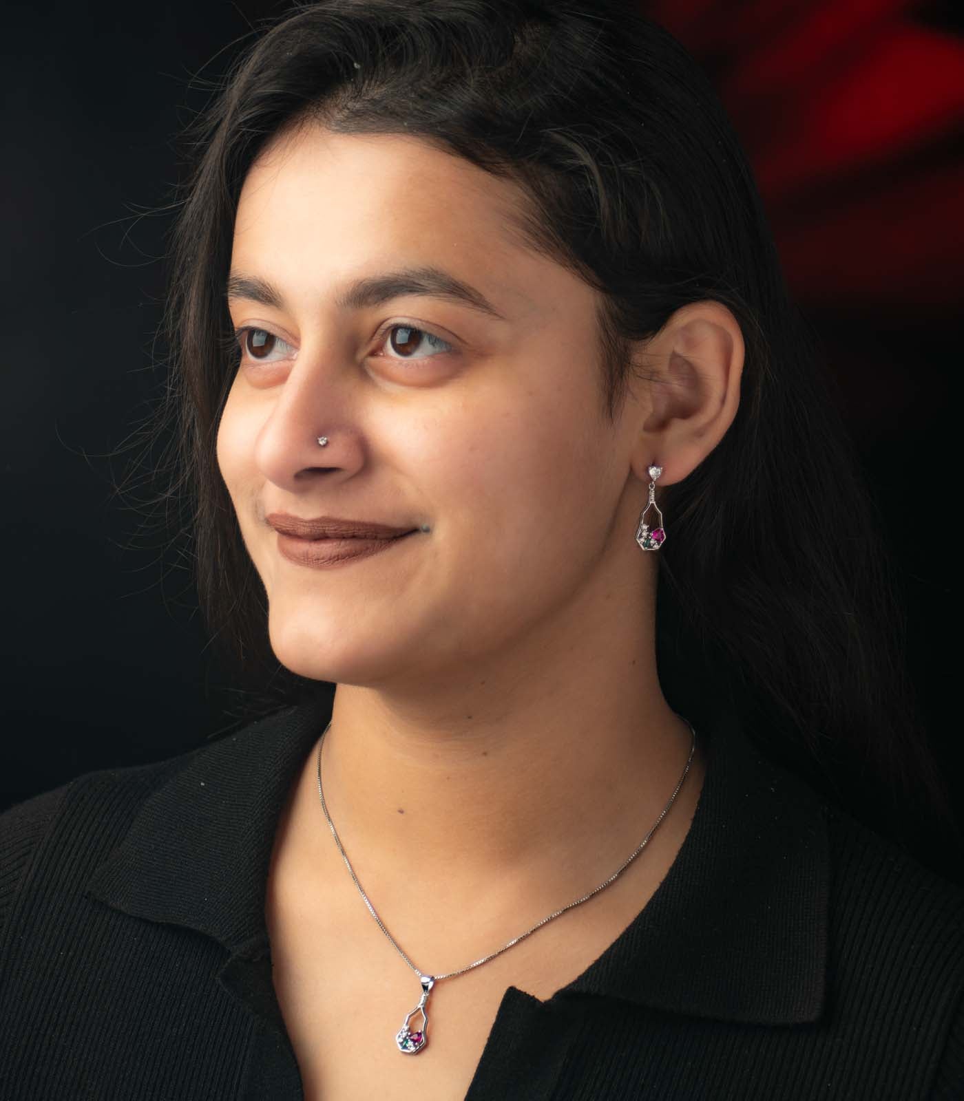 Wine Bottle Necklace Set (Silver)