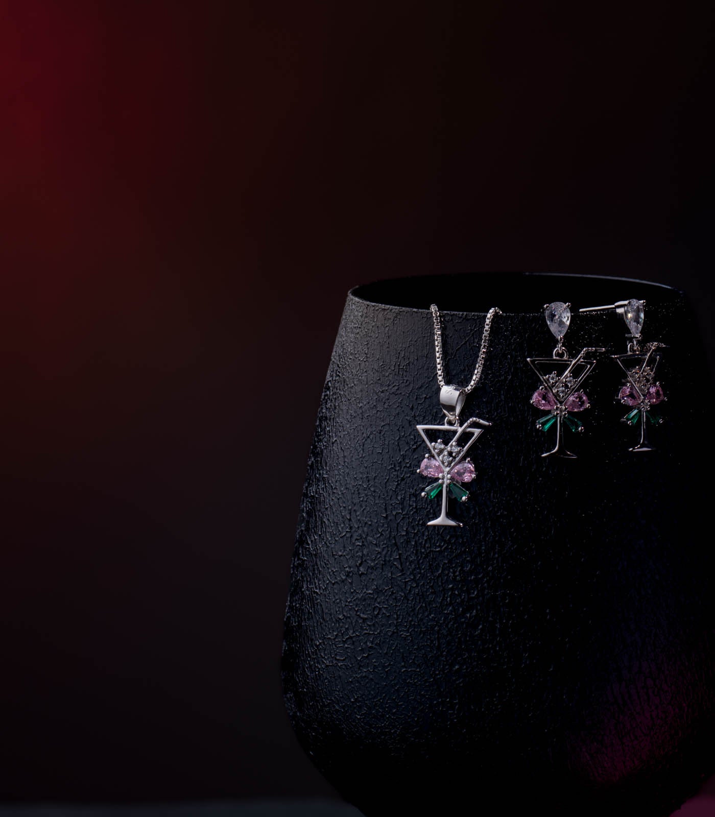 Wine Glass Necklace Set (Silver)