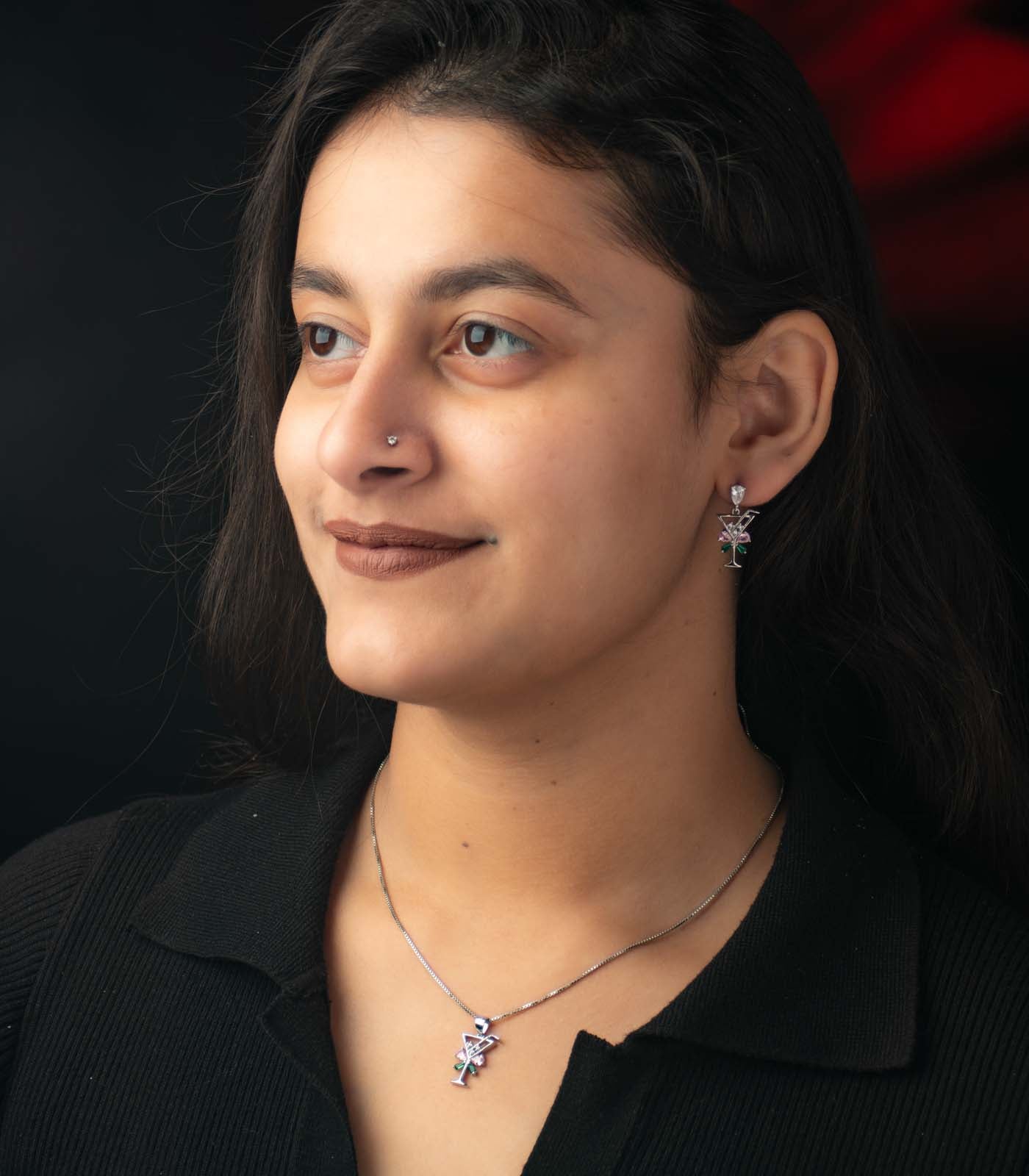 Wine Glass Necklace Set (Silver)