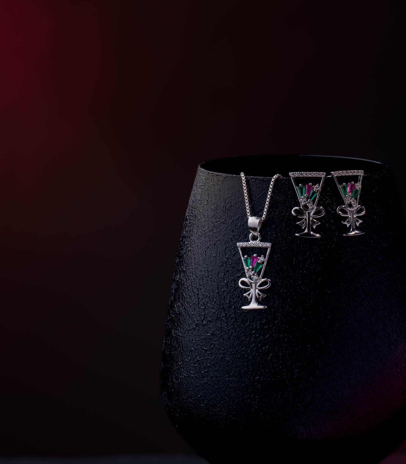 Wine Glass Necklace Set (Silver)