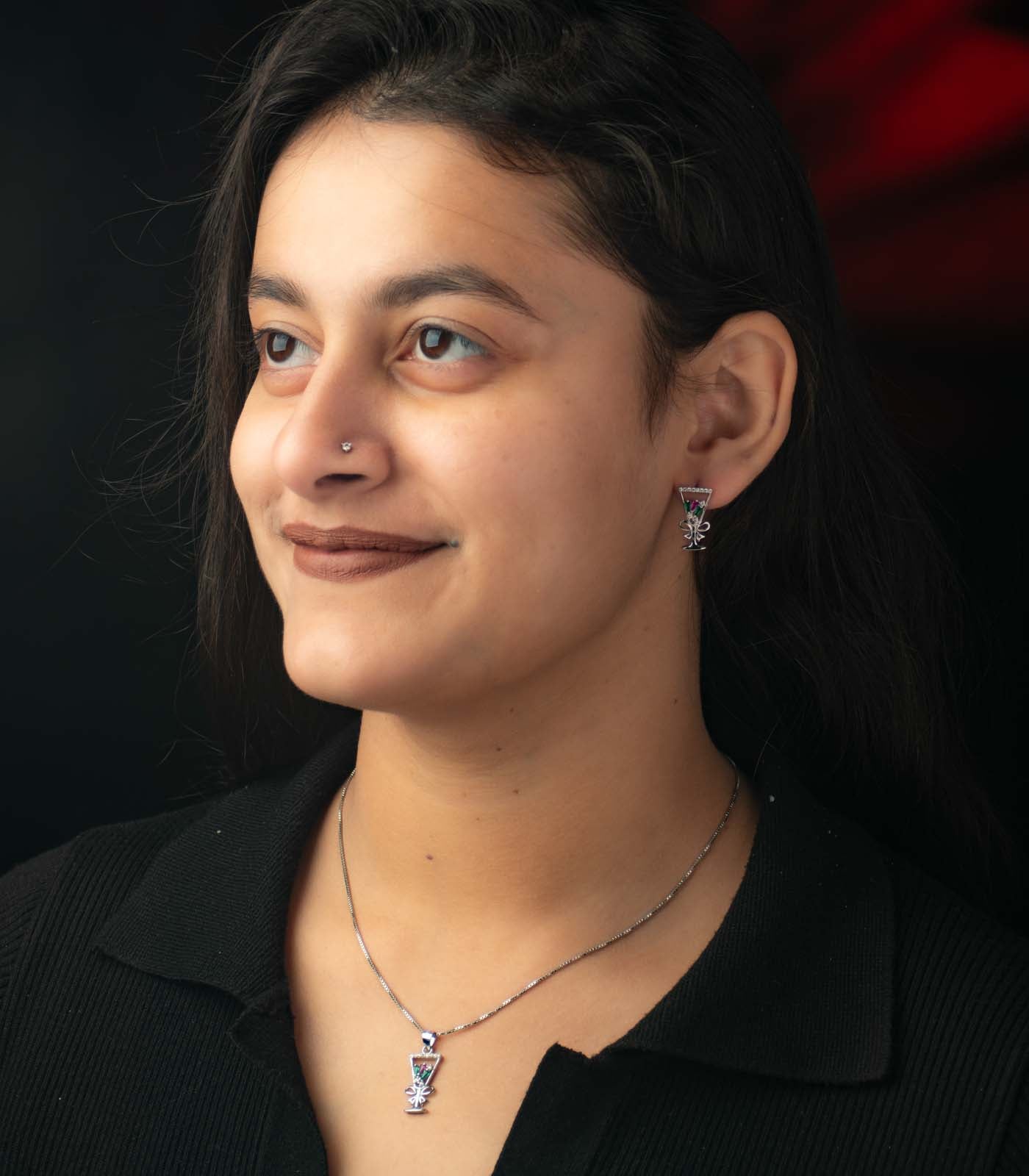 Wine Glass Necklace Set (Silver)