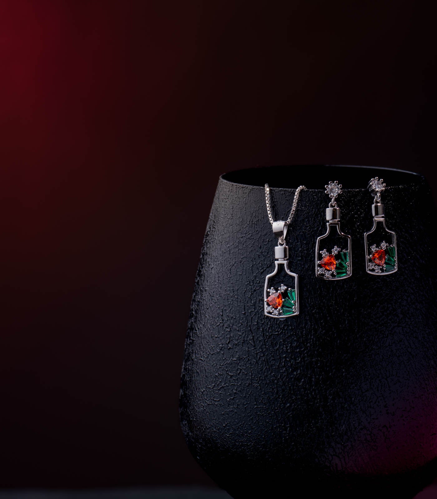 Wine Bottle Necklace Set (Silver)