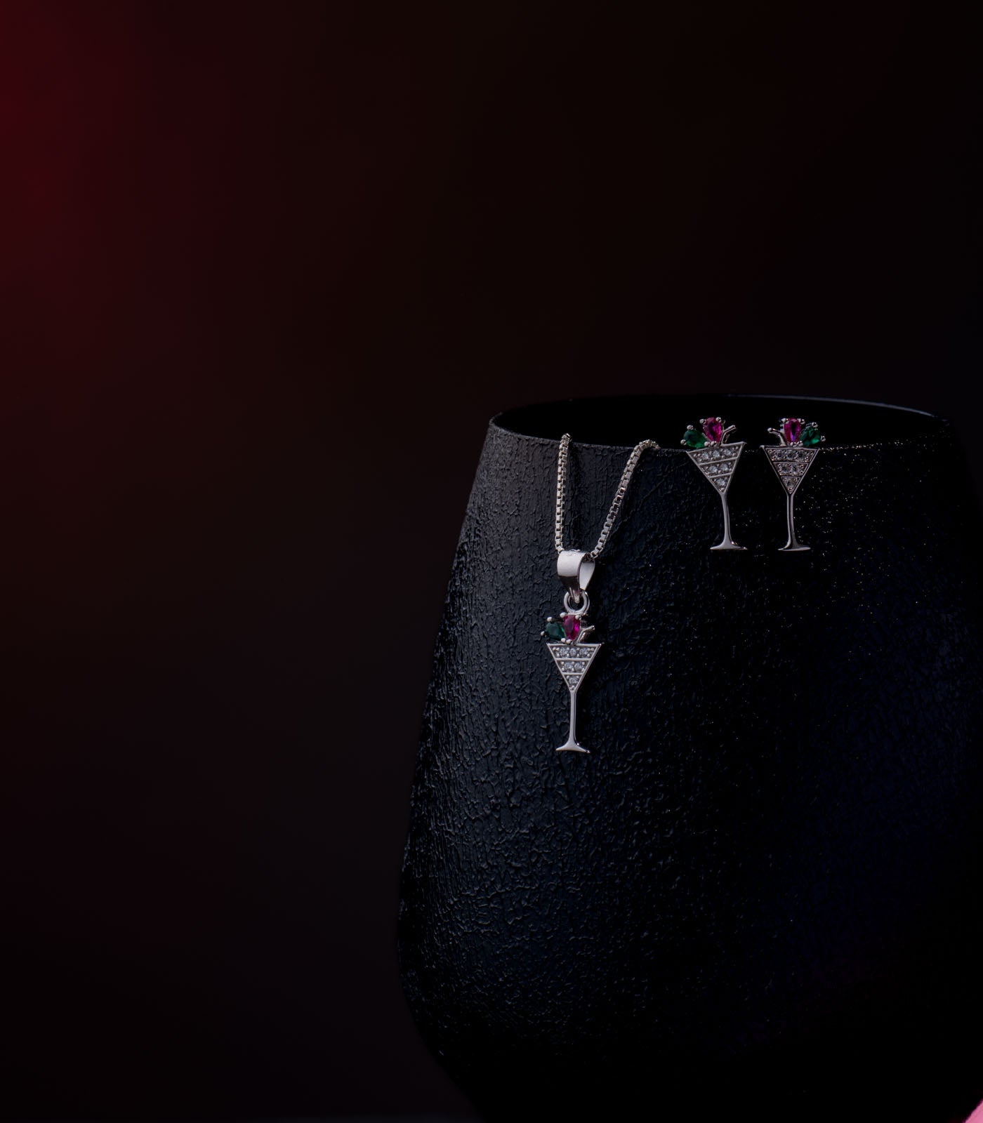 Wine Glass Necklace Set (Silver)