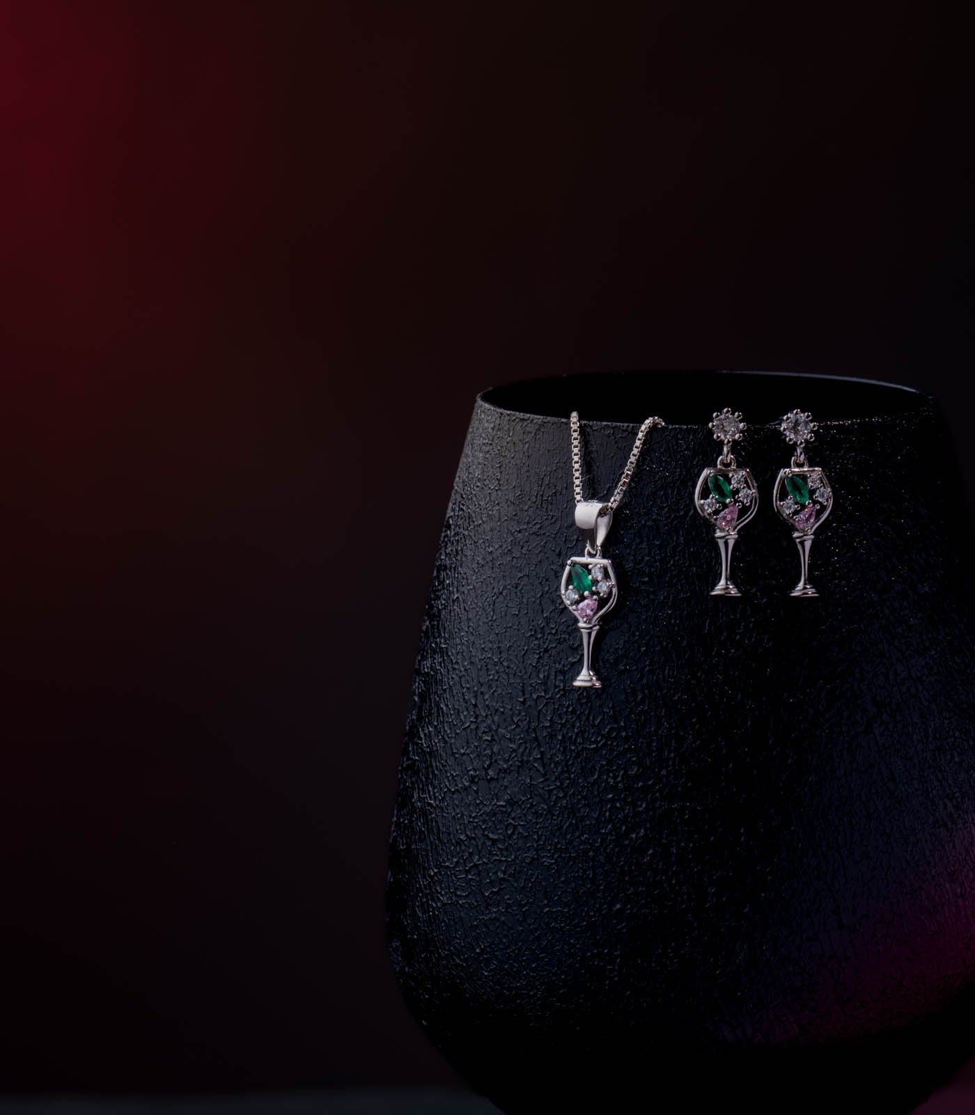 Wine Glass Necklace Set (Silver)