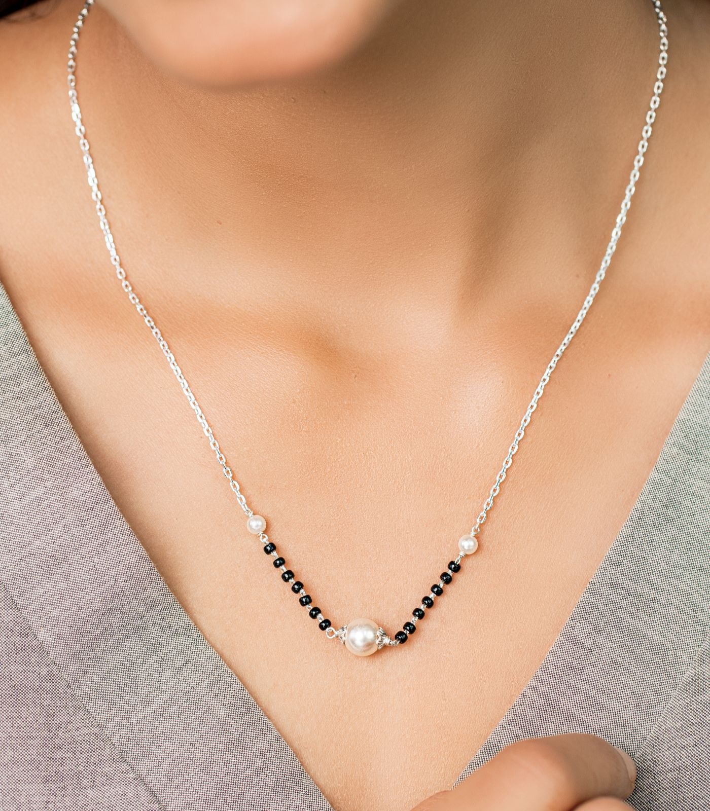 Silver Centered Pearl Mangalsutra