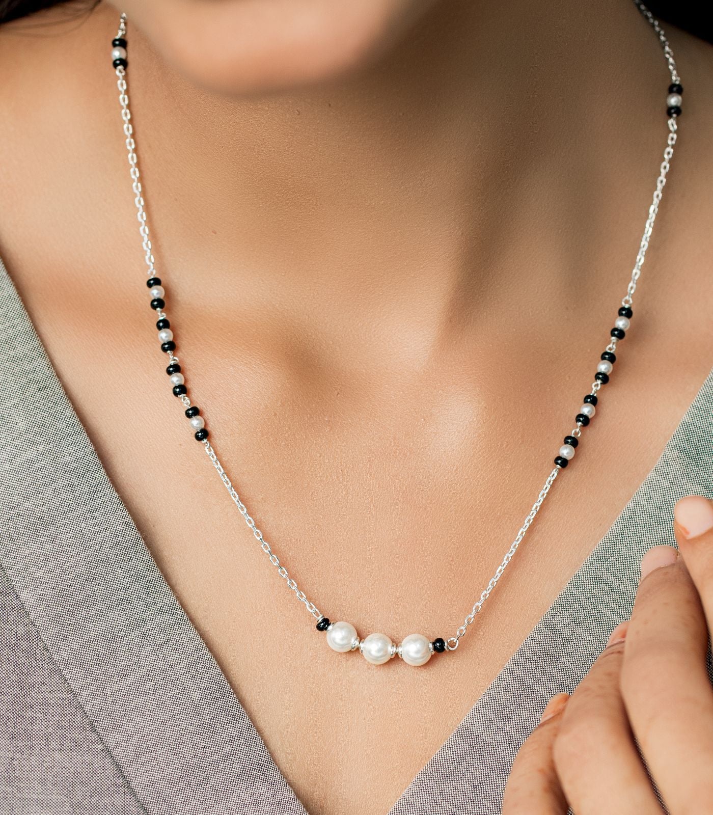Silver Triple Pearl Mangalsutra