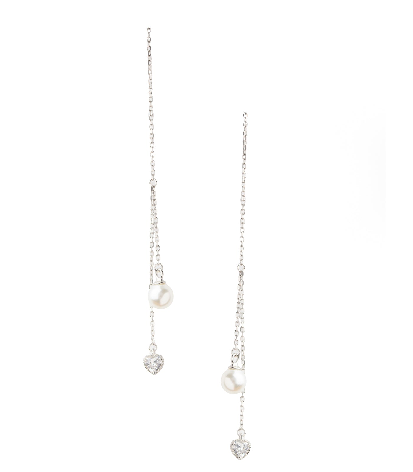 Heart-Pearl Sui Dhaga Earrings (Silver)