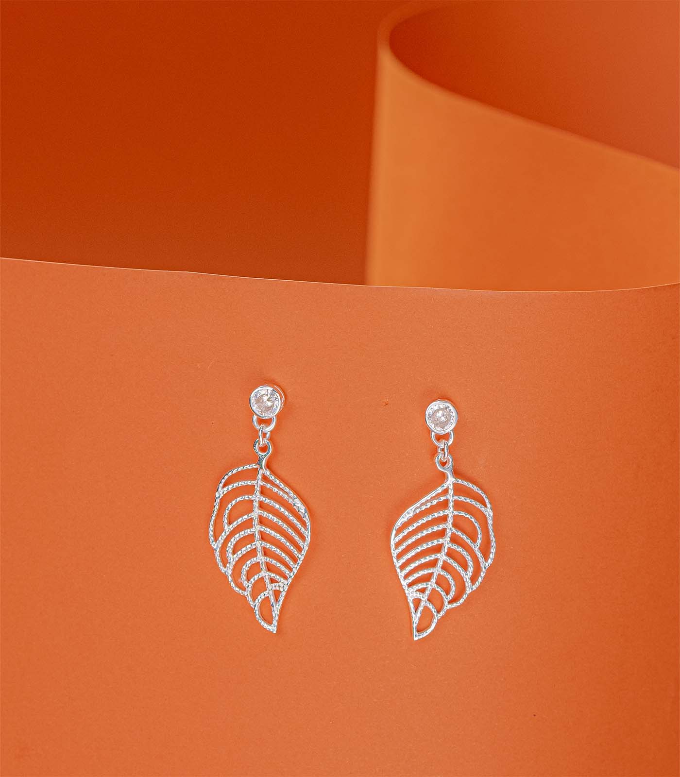 Mystic Leaf Outline Silver Earrings