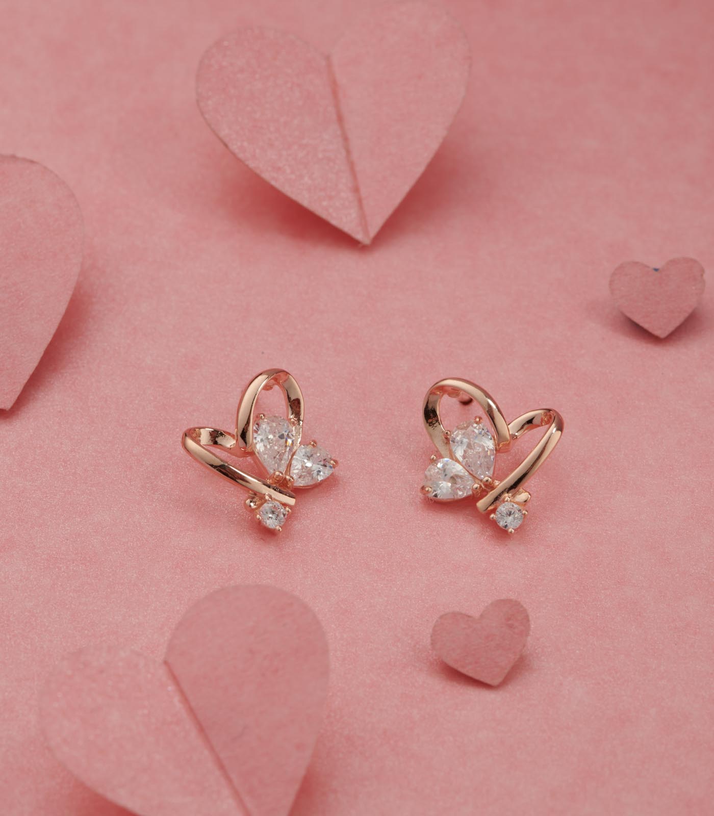 Heart Shaped Rose Gold Earrings (Silver)